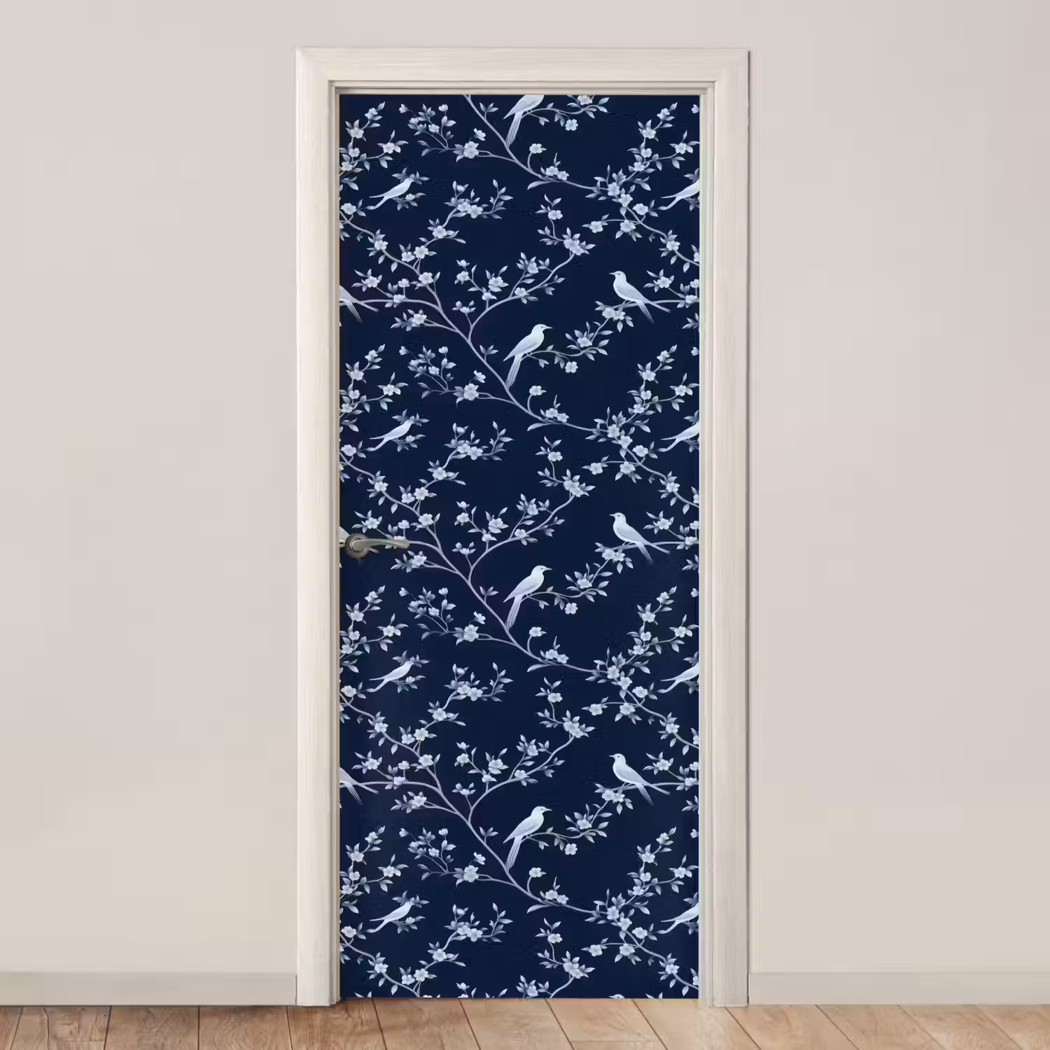 Grafisch - Bloesemtak - Blauw deurposter klein 289 -3d_beige