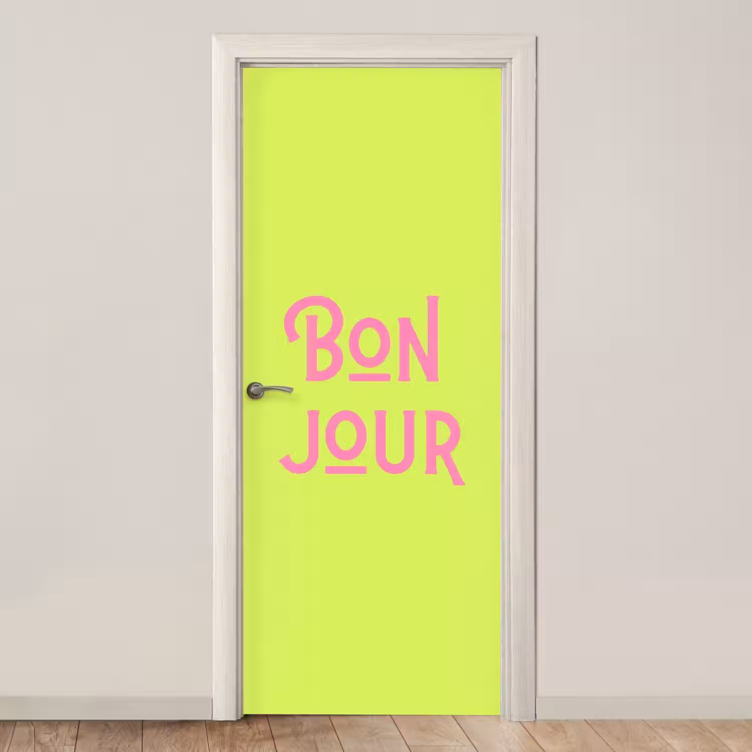 Groen - Roze bonjour - art-deco deurposter klein -3d_beige
