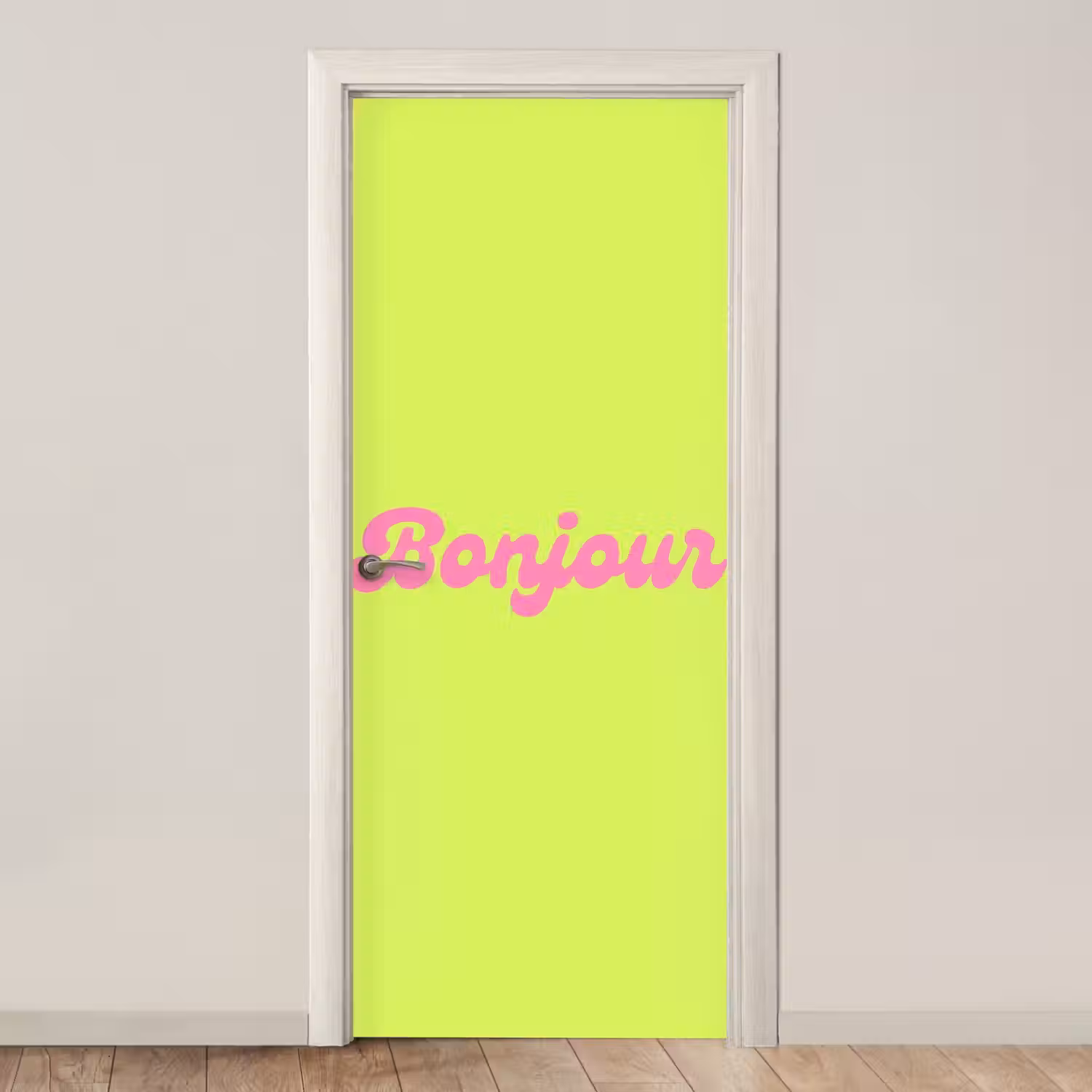 Groen - Roze bonjour - Retro deurposter klein -3d_beige