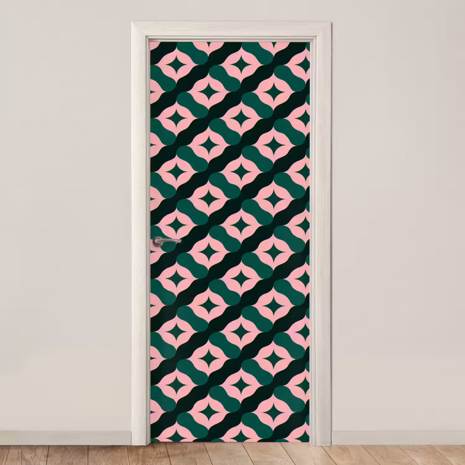 Groen - Roze - Retro - Sterren deurposter klein 289 -3d_beige