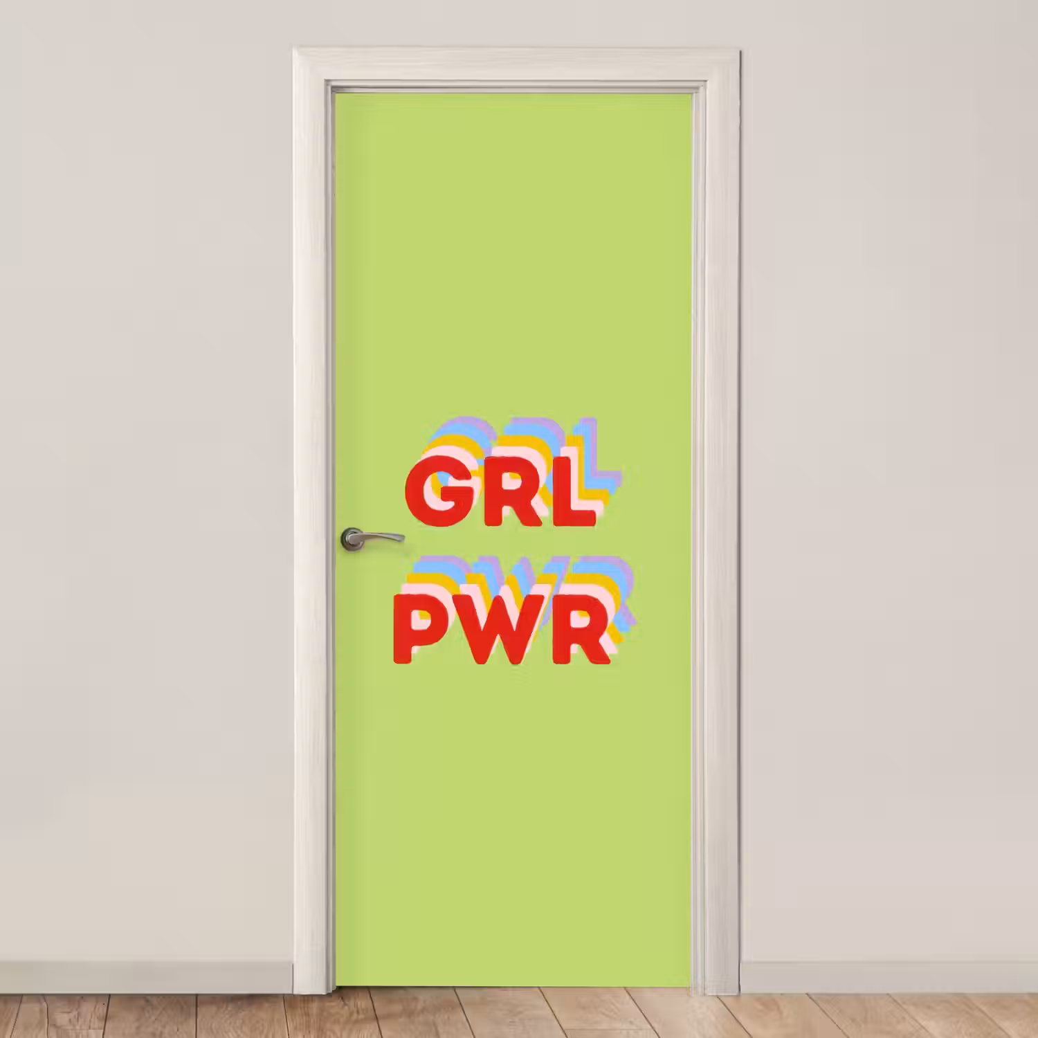 Grl pwr - Groen - Rood - 3D deurposter klein -3d_beige