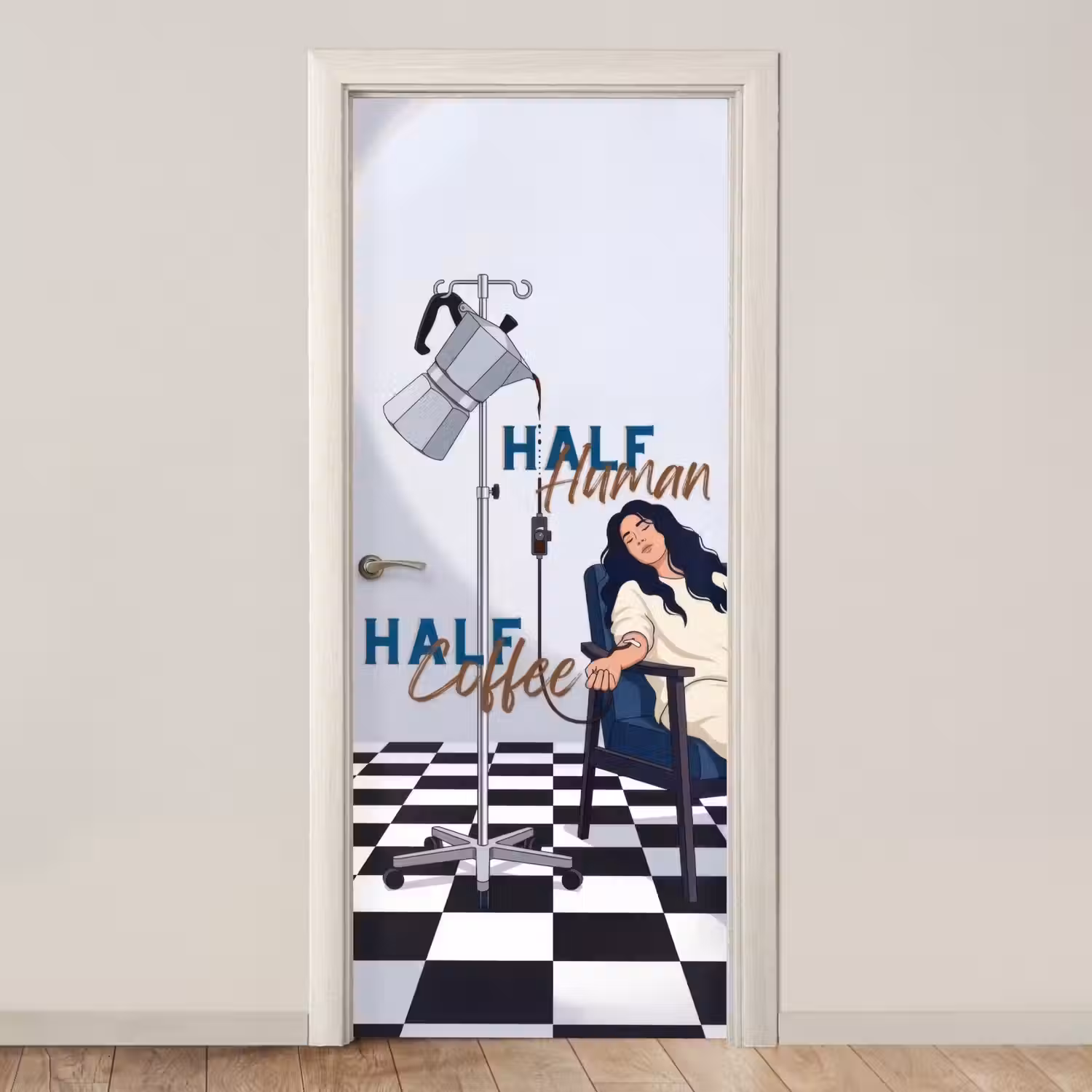 Half human, Half Coffee - Infuus - Koffie deurposter klein -3d_beige
