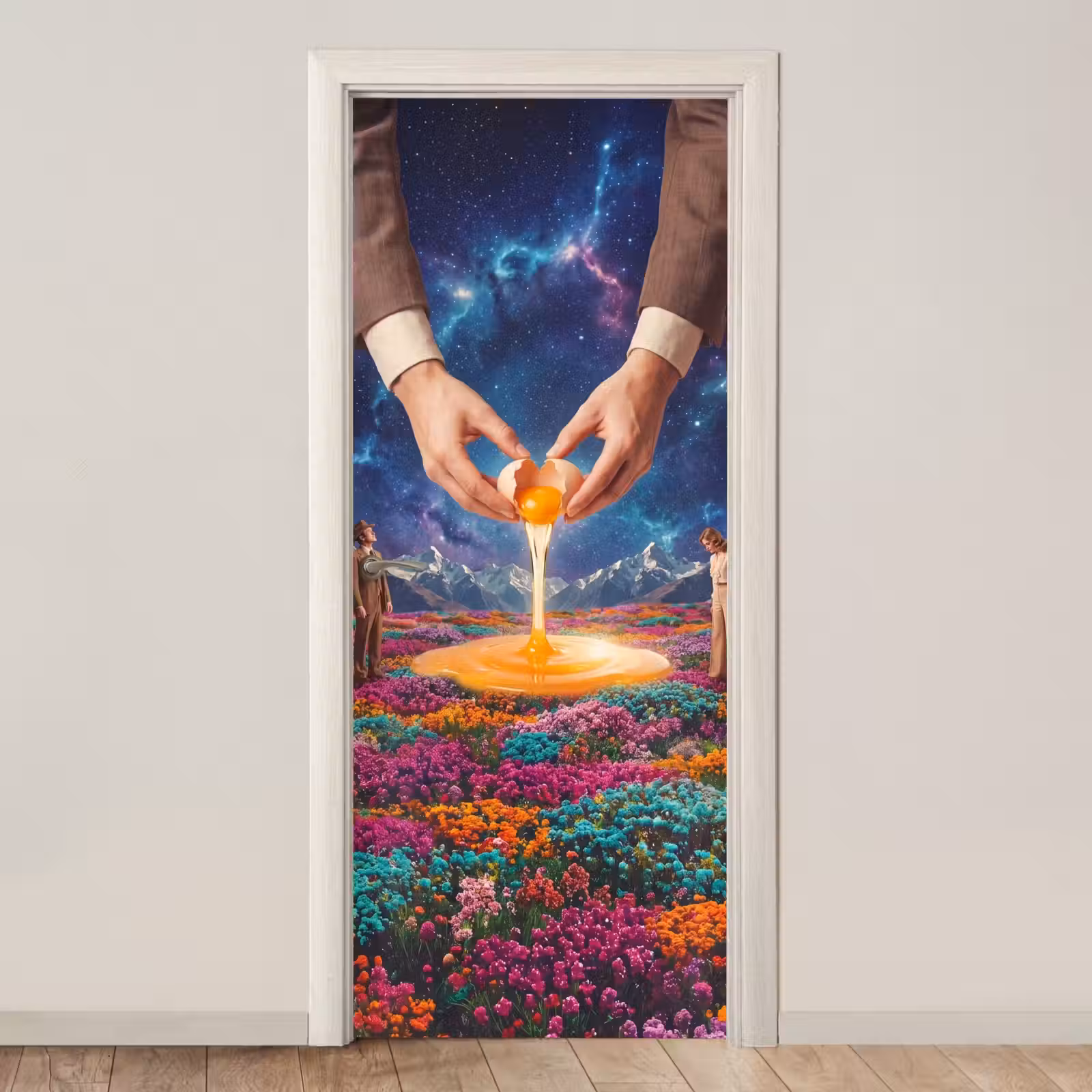 Door sticker - Hands - Egg - Surrealism - Handen - Ei - Surrealisme deurposter klein