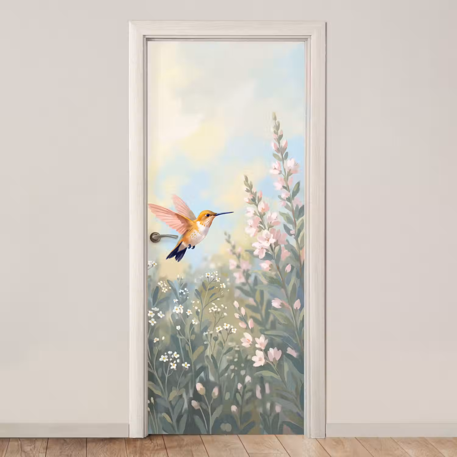 Kolibrie - Illustratie - Kleurrijk deurposter klein -3d_beige