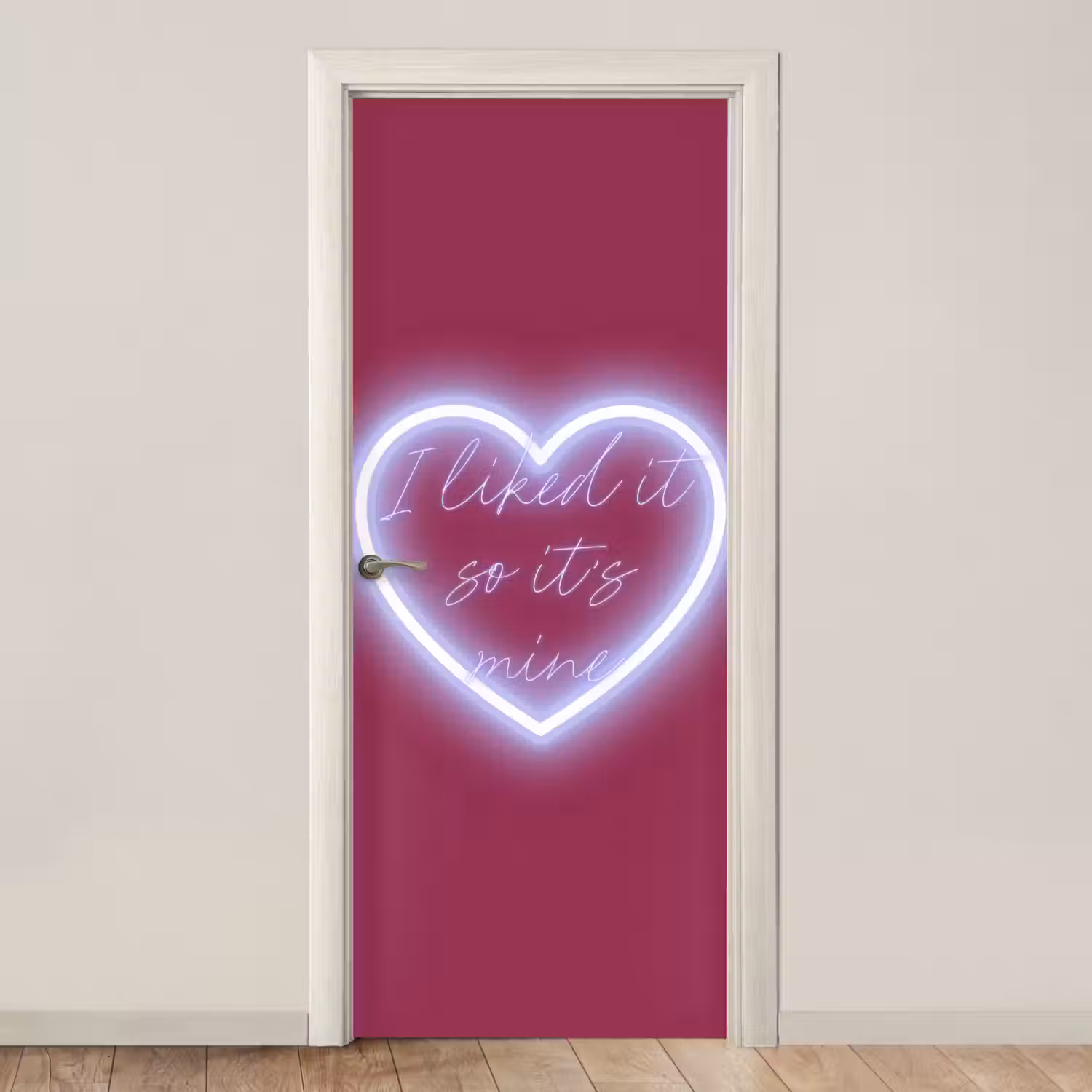 I liked it so it's mine - Neon hart - Roze deurposter klein -3d_beige