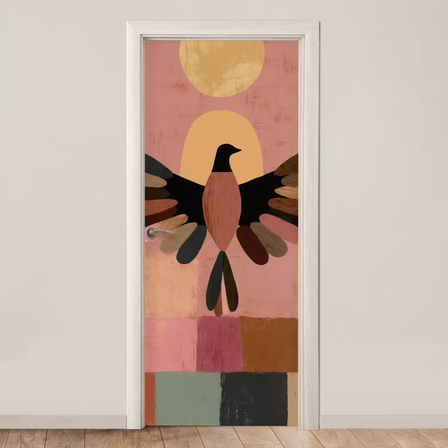 Illustratie - Vogel - Vlakken - Kleurrijk deurposter klein -3d_beige