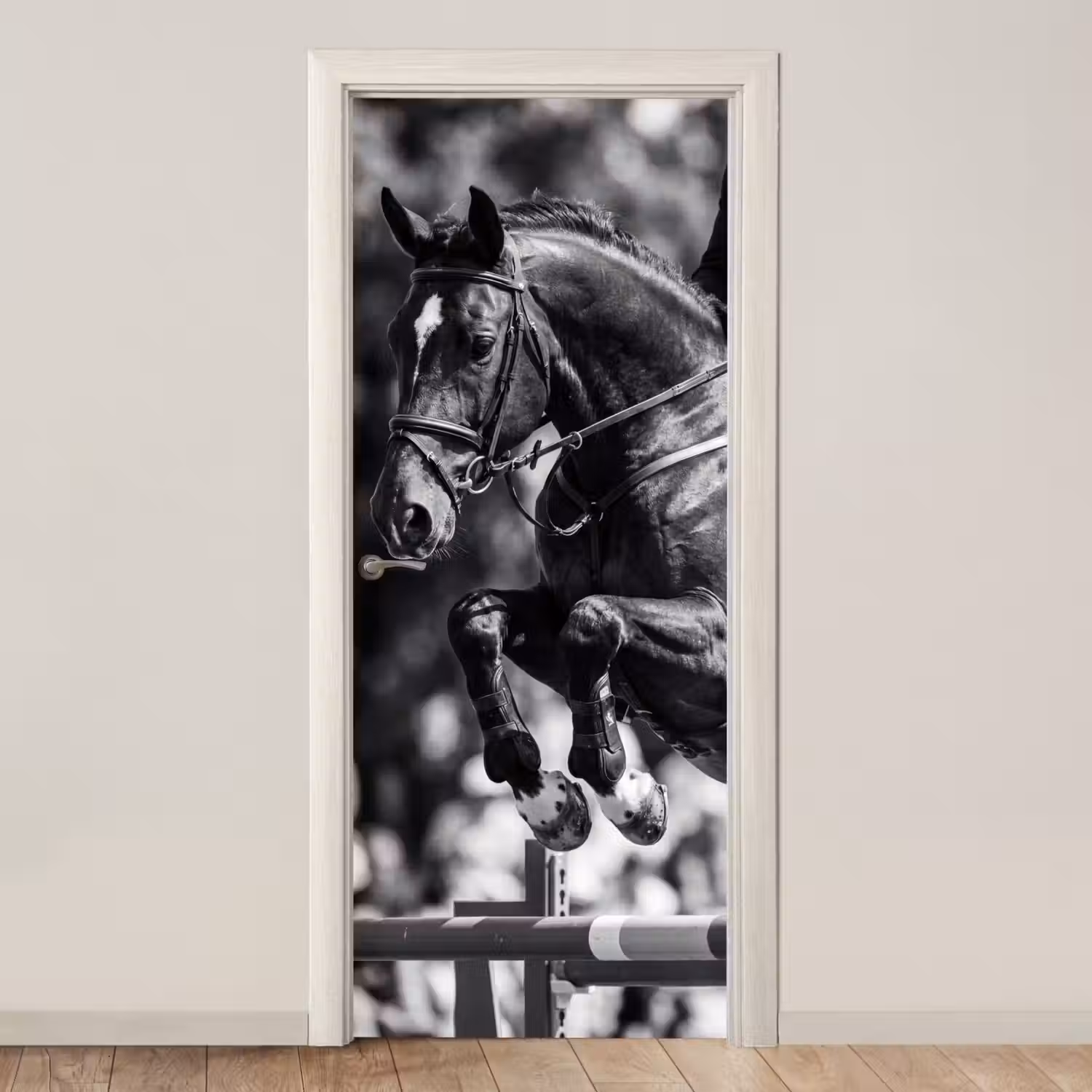 Springen - Paard - Zwart - Wit deurposter klein -3d_beige