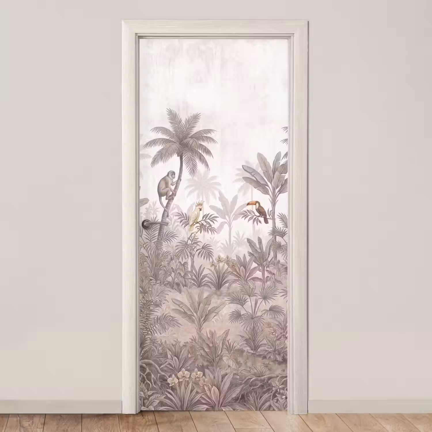 Jungle - Dieren - Palmbomen deurposter klein -3d_beige