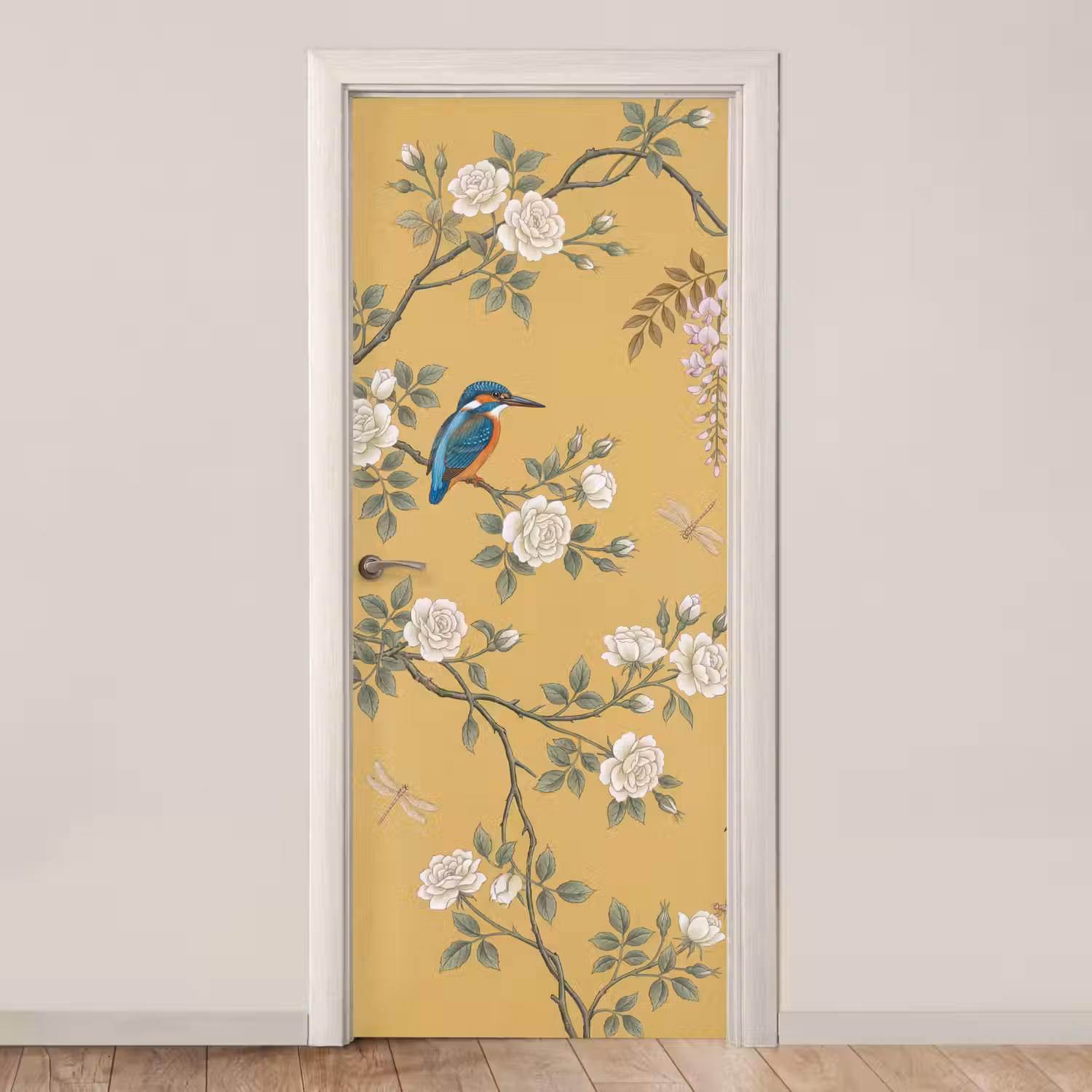 IJsvogels - Bloesem - Geel deurposter klein -3d_beige