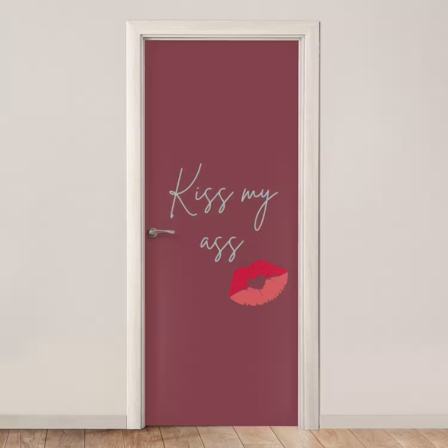 Kiss my ass - Lip - Bordeaux deurposter klein -3d_beige