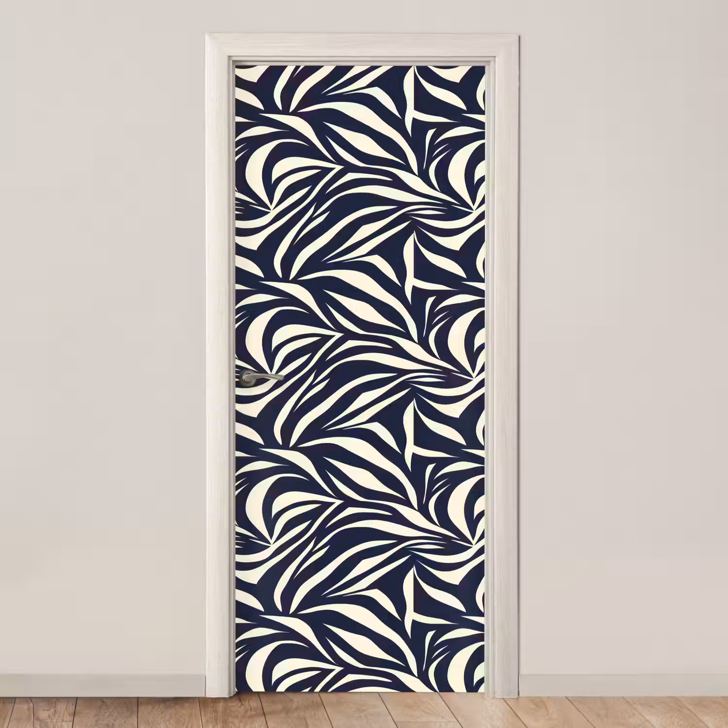 Bladvormen - Blauw - Patroon - Wit deurposter klein 289 -3d_beige