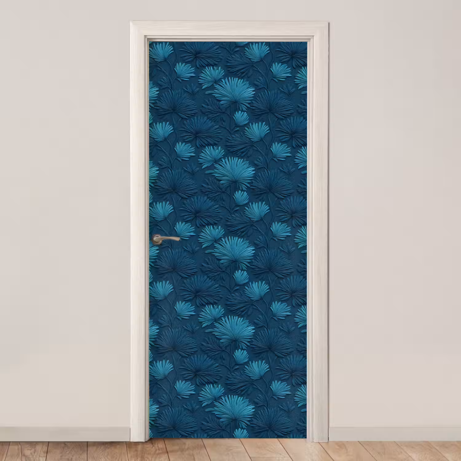 Bladeren - Reliëf - Patroon - Oceaanblauw - Modern deurposter klein 289 -3d_beige