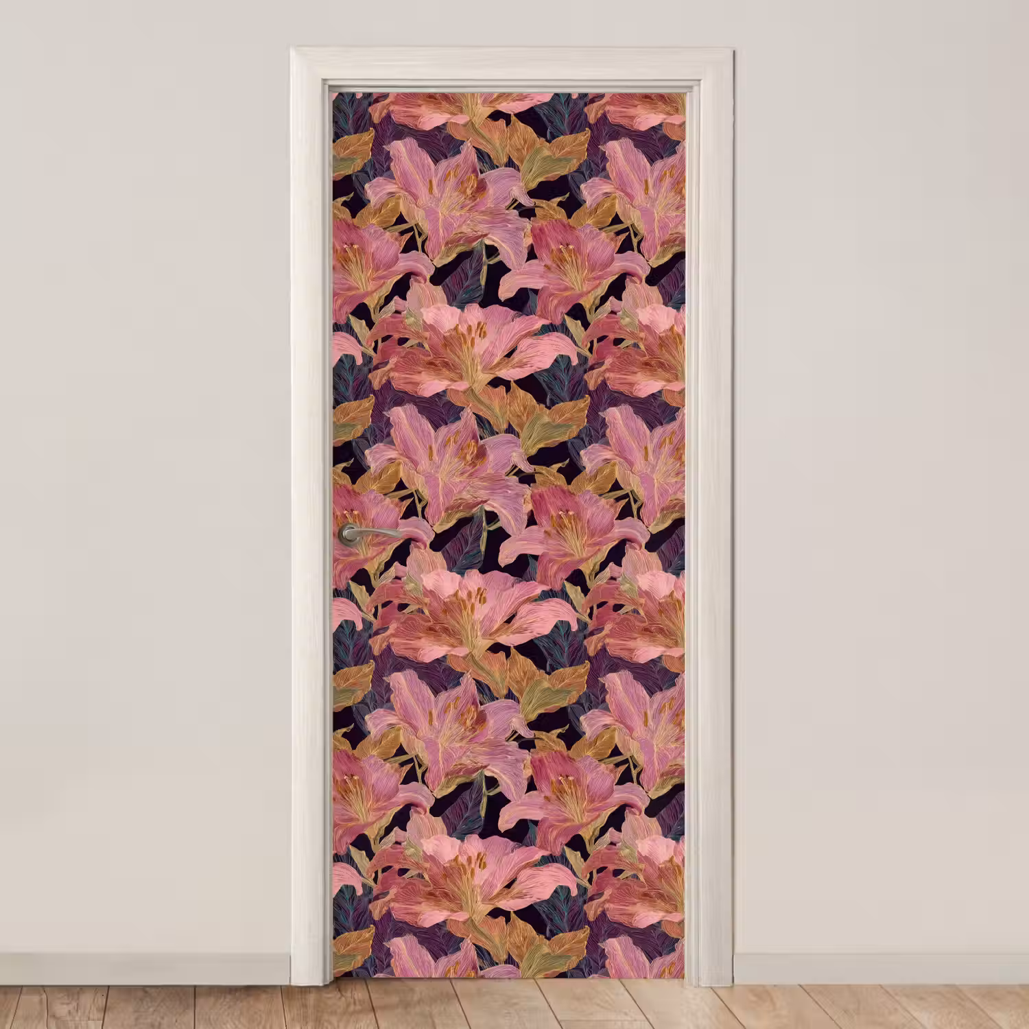 Lelies - Patroon - Roze - Goud deurposter klein 289 -3d_beige