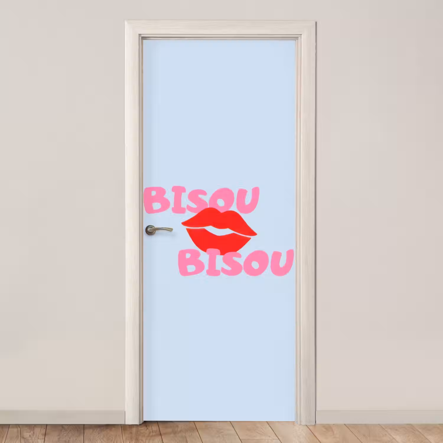 Lippen - Bisou - Blauw deurposter klein -3d_beige