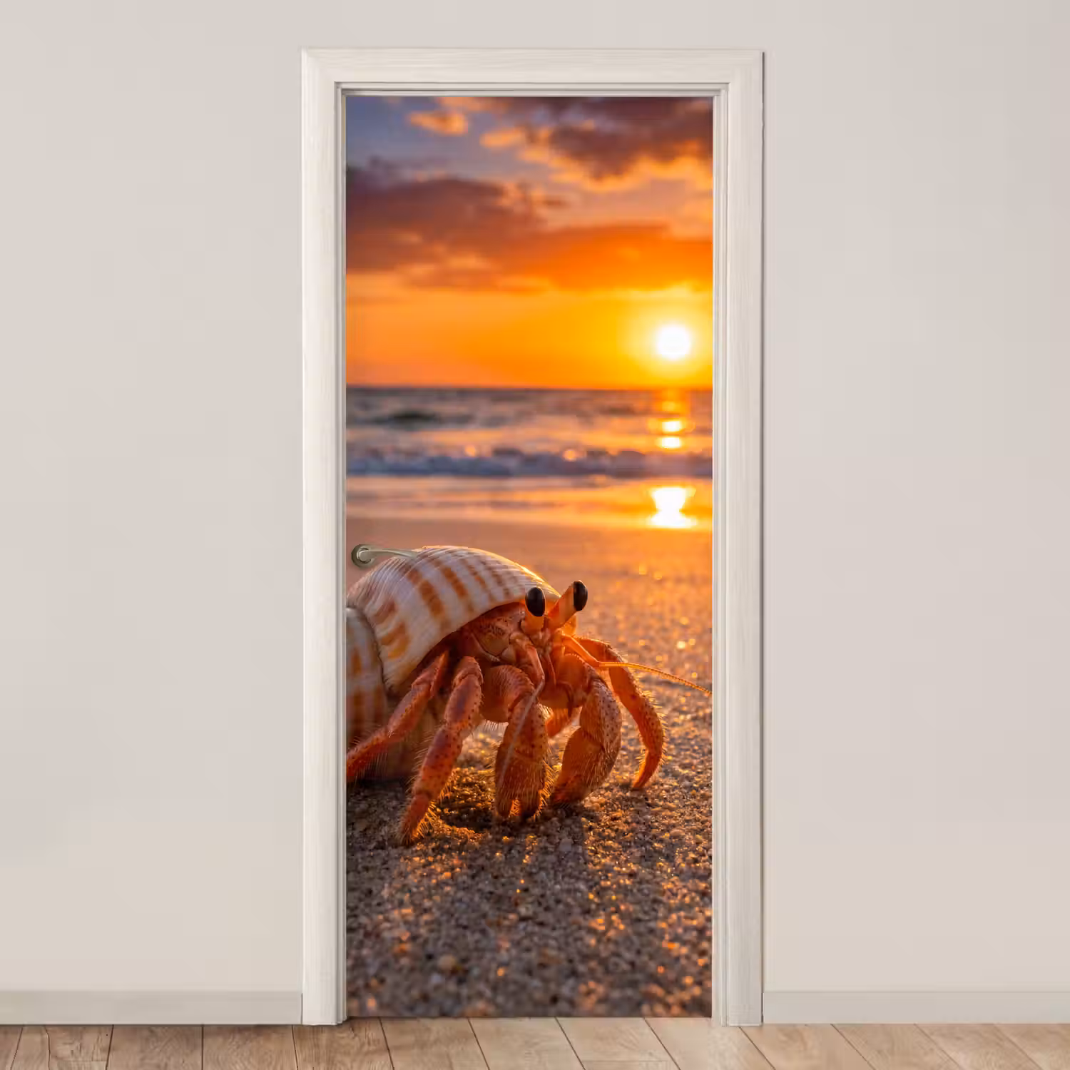 Kreeft - Strand - Natuur - Zonsondergang - Oranje deurposter klein -3d_beige