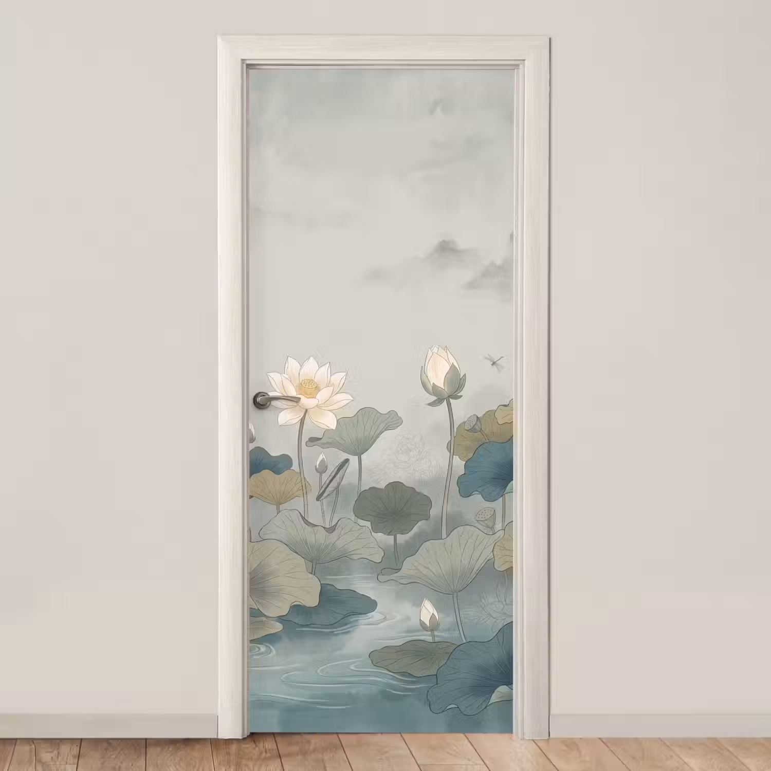 Lotus - Bloemen - Groen deurposter klein -3d_beige