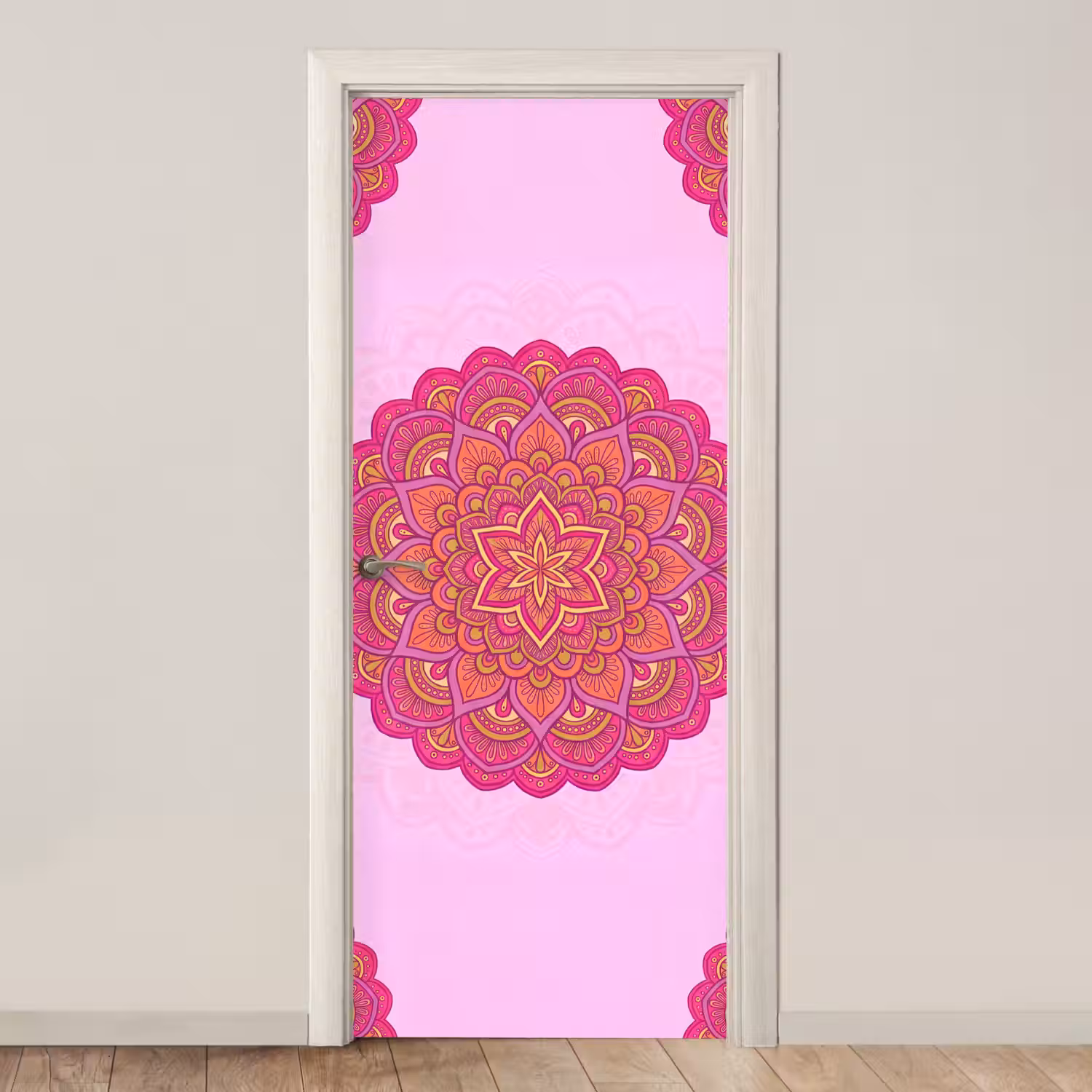 Mandala - Cirkel - Spiritueel - Oosters - Roze deurposter klein -3d_beige