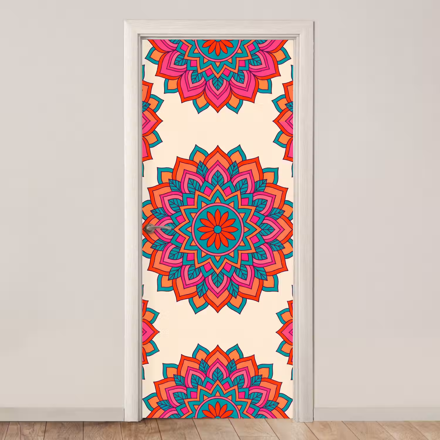 Mandala - Patroon - Abstract - Kleurrijk - Modern deurposter klein -3d_beige