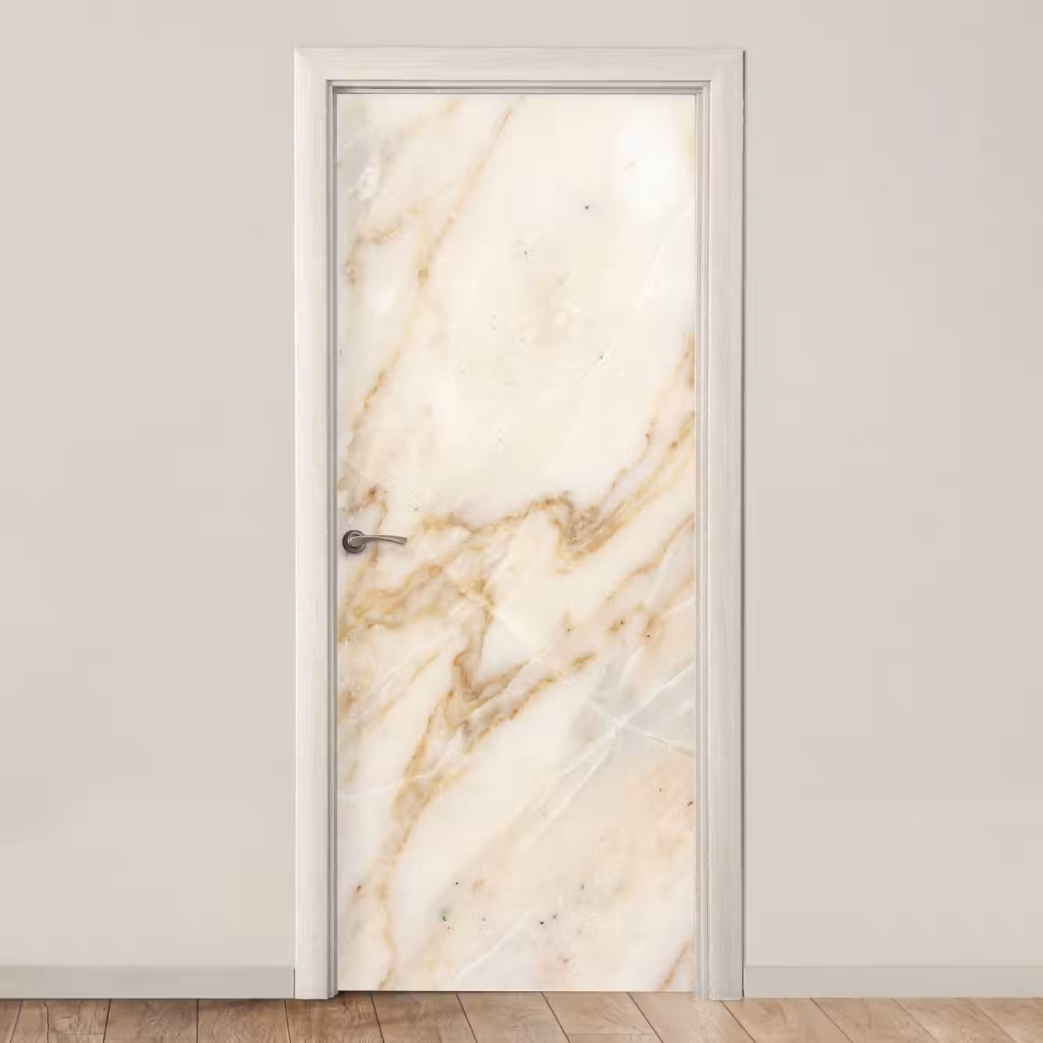 Marmer - Ader - Abstract - Wit - Goud deurposter klein -3d_beige