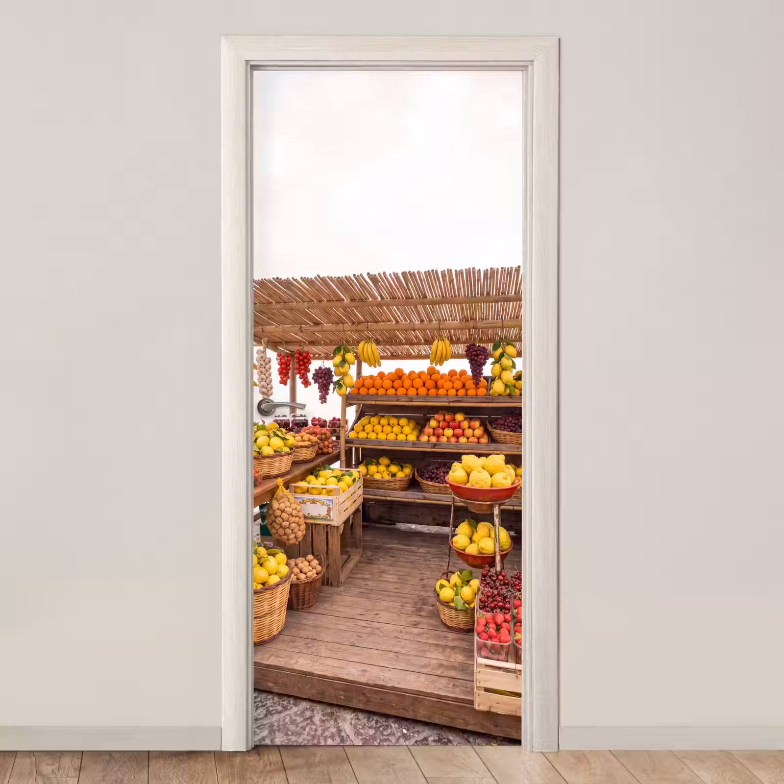 Door sticker - Market Stall - Fruit - Fresh - Marktkraam - Fruit - Vers deurposter klein