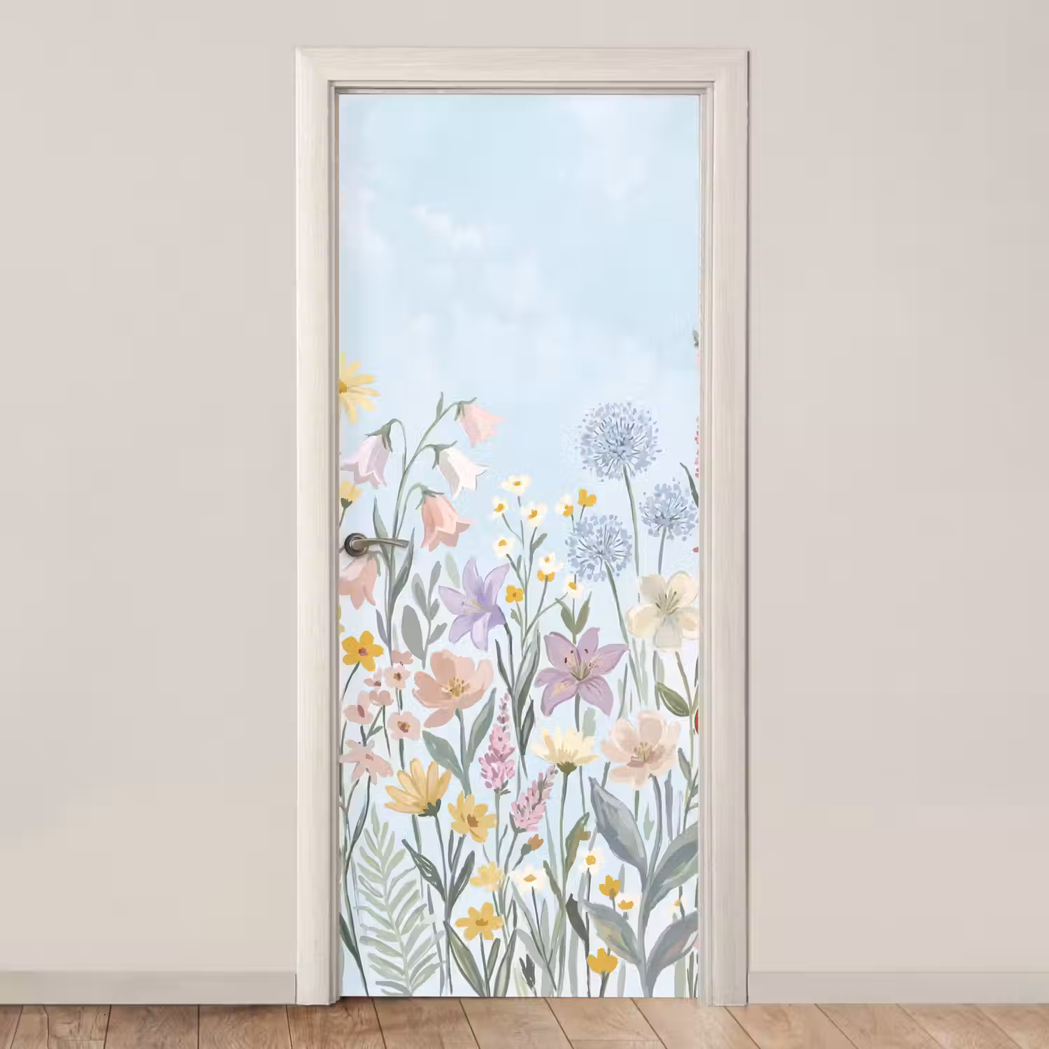 Weidebloemen - Illustratie - Kleurrijk deurposter klein -3d_beige
