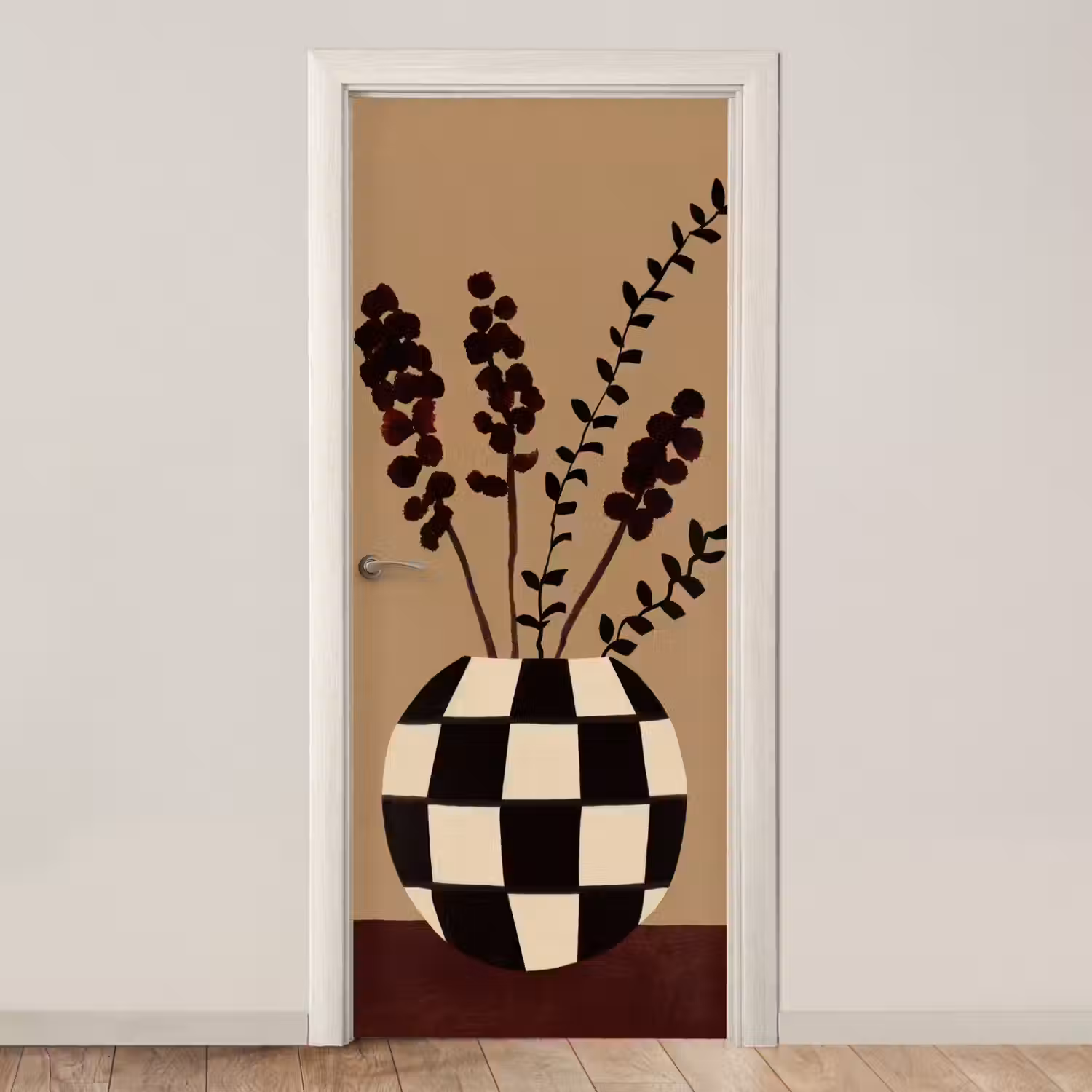 Minimalistisch - Vaas - Bloemen - Bruin deurposter klein -3d_beige