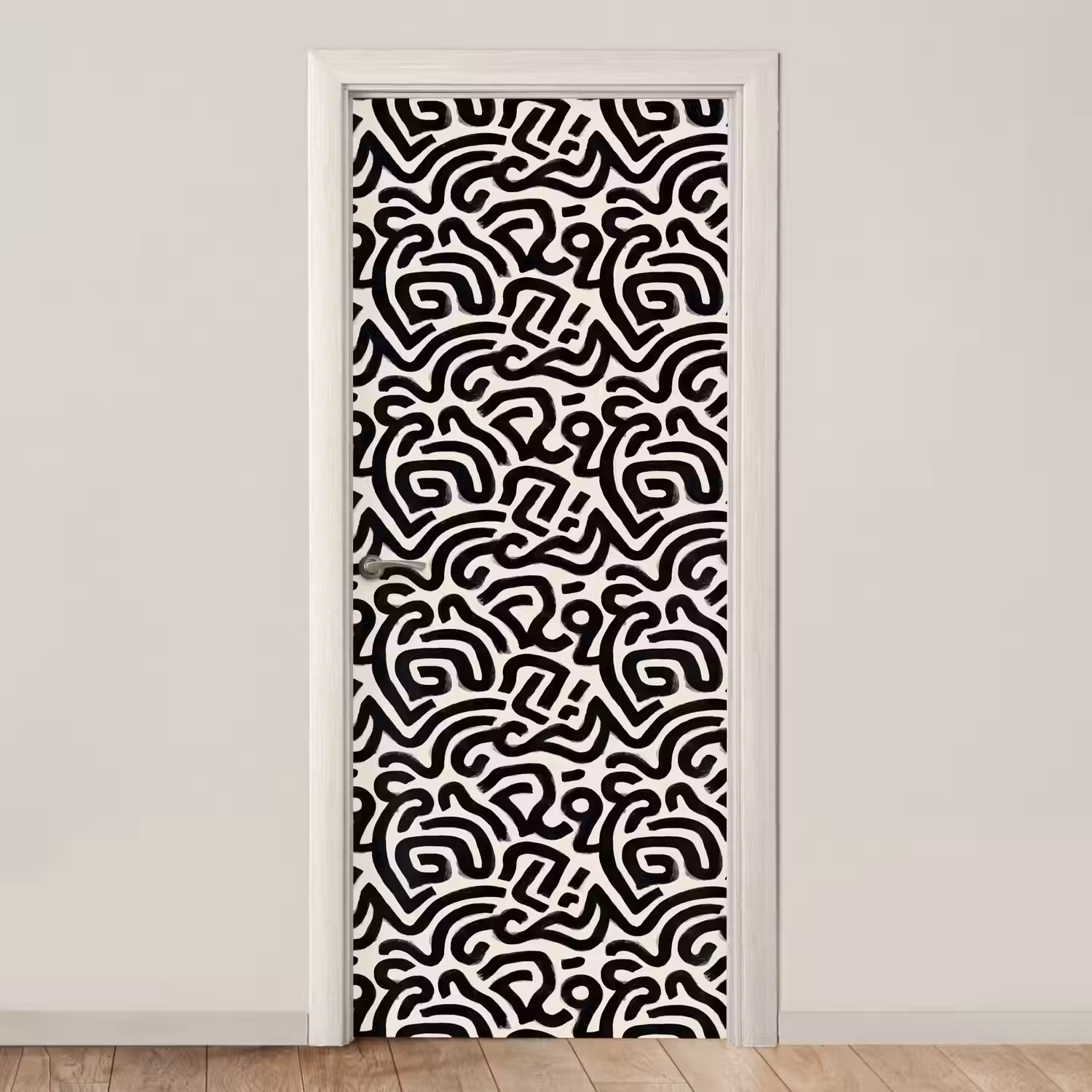 Modern - Abstract - Zwart deurposter klein 289 -3d_beige