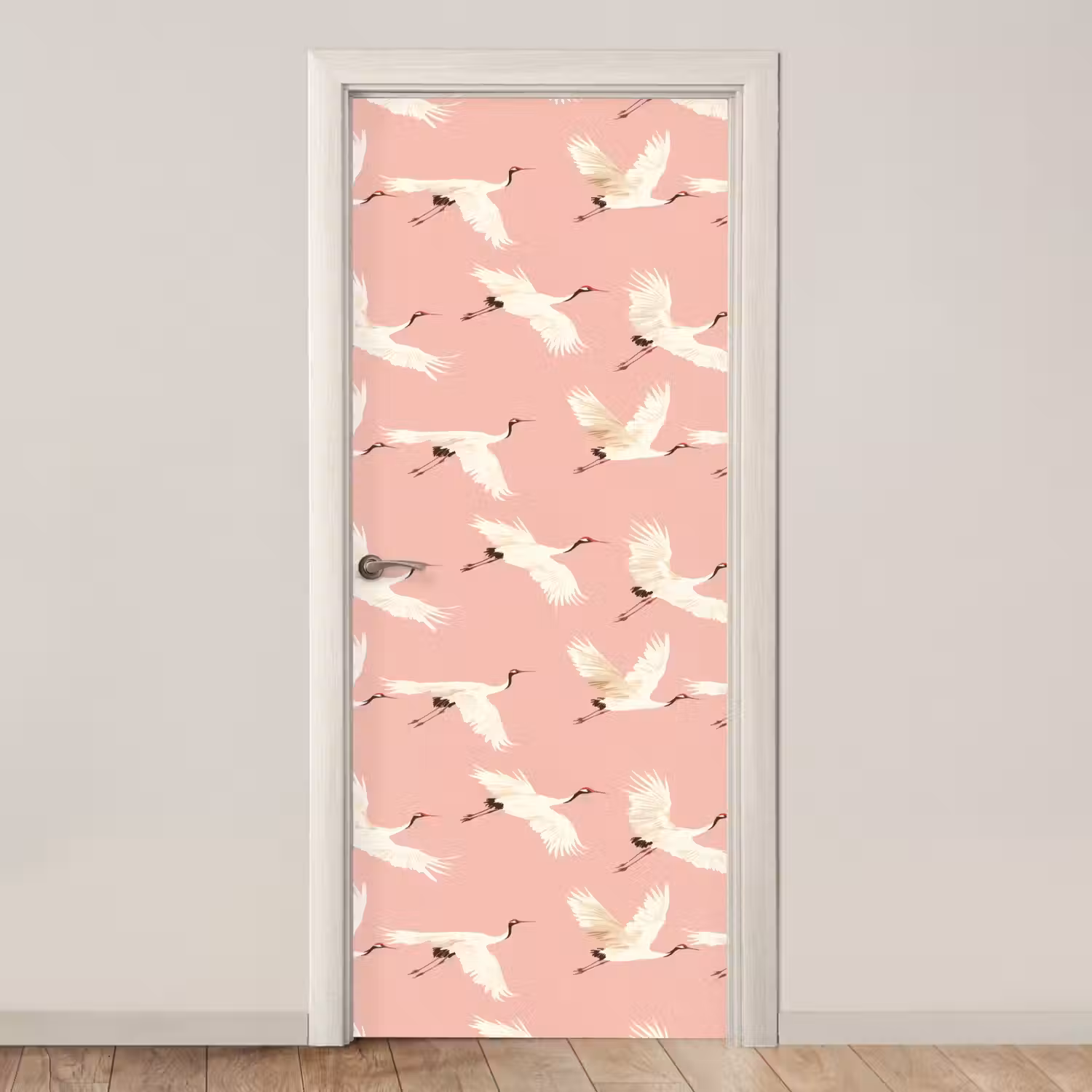 Modern - Kraanvogels - Roze deurposter klein 289 -3d_beige