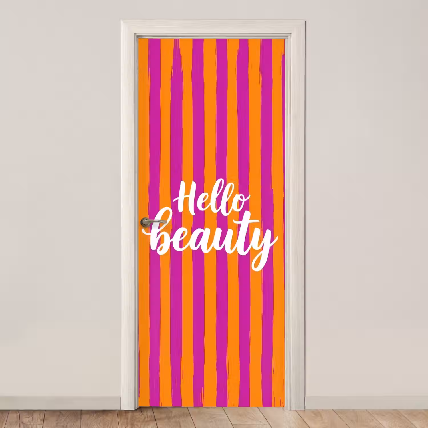 Modern - Hello - Oranje deurposter klein -3d_beige