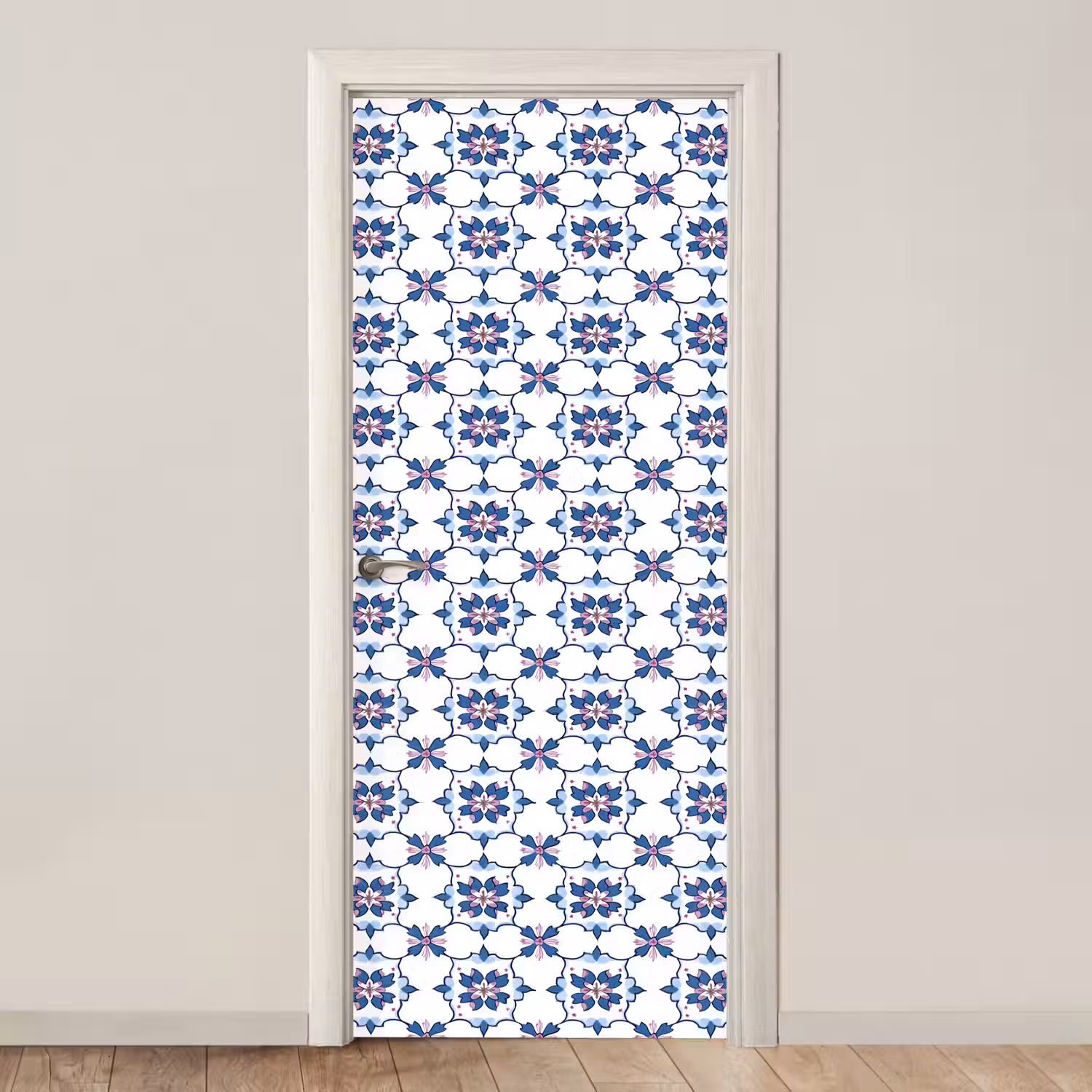 Modern - Patroon - Blauw - Roze deurposter klein 289 -3d_beige
