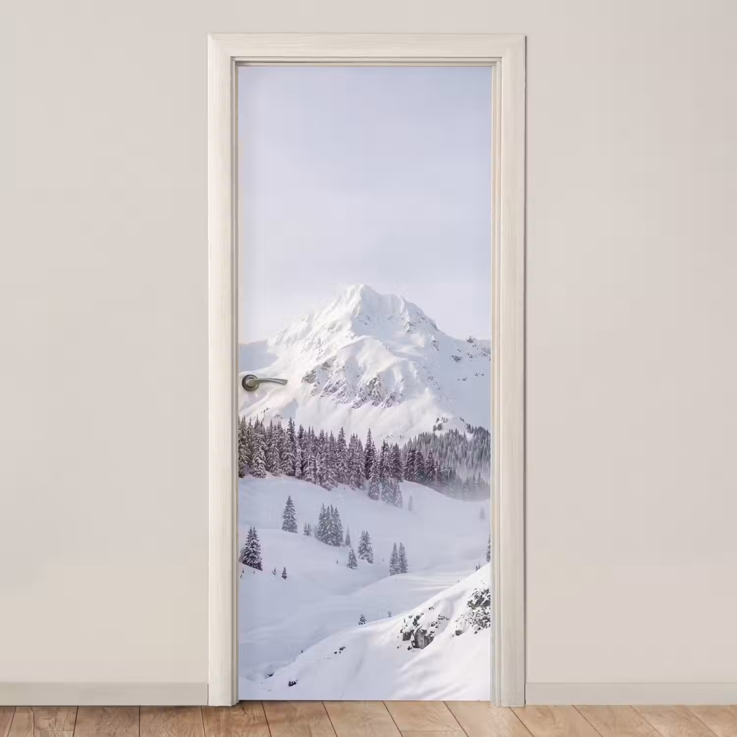Berg - Sneeuw - Winter - Natuur - Wit deurposter klein -3d_beige