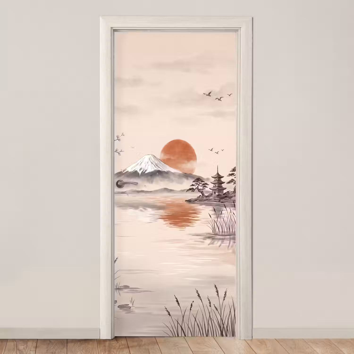 Bergtop - Meer - Bloesem deurposter klein -3d_beige
