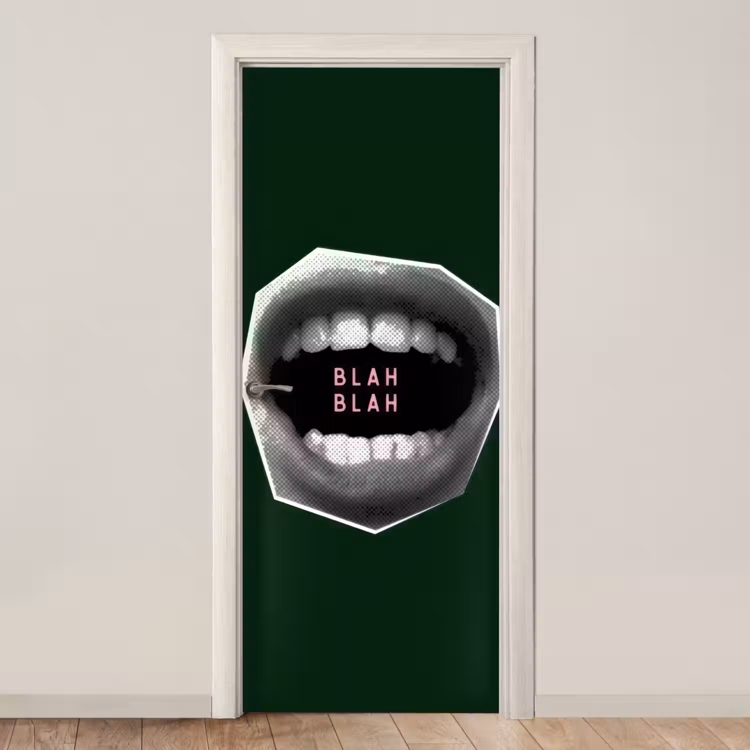 Mond - Groen - Illustratie - BLAH BLAH deurposter klein -3d_beige