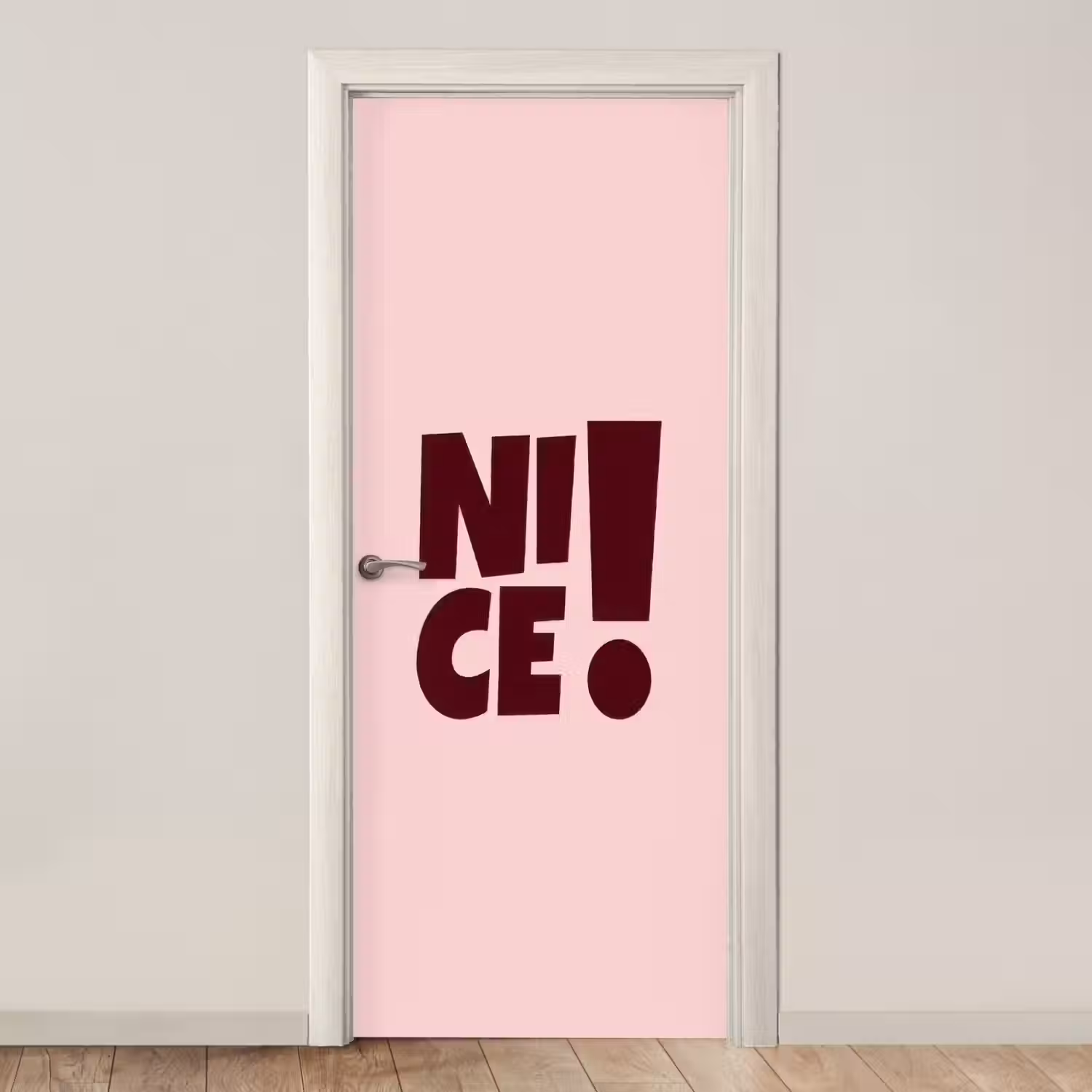 Nice - Uitroepteken - Roze deurposter klein -3d_beige