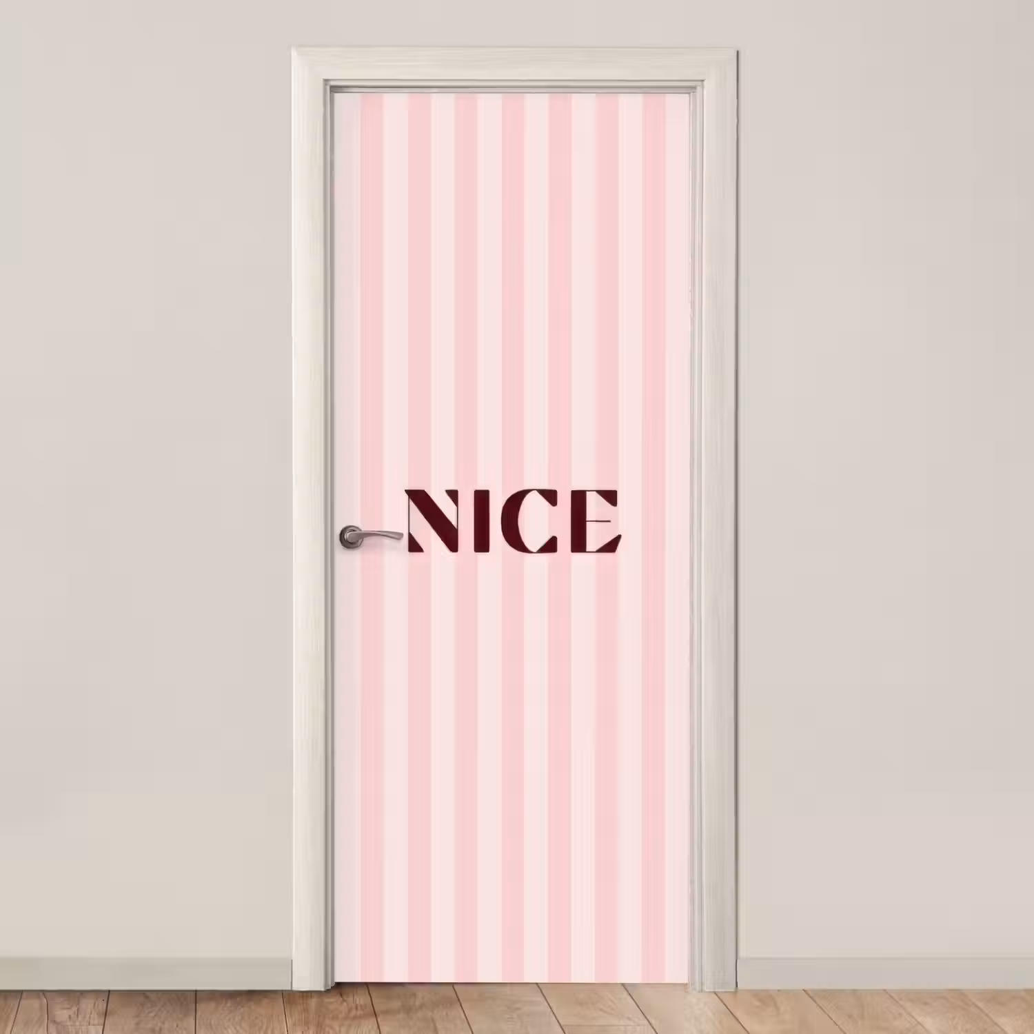 Nice - Strepen - Roze deurposter klein -3d_beige