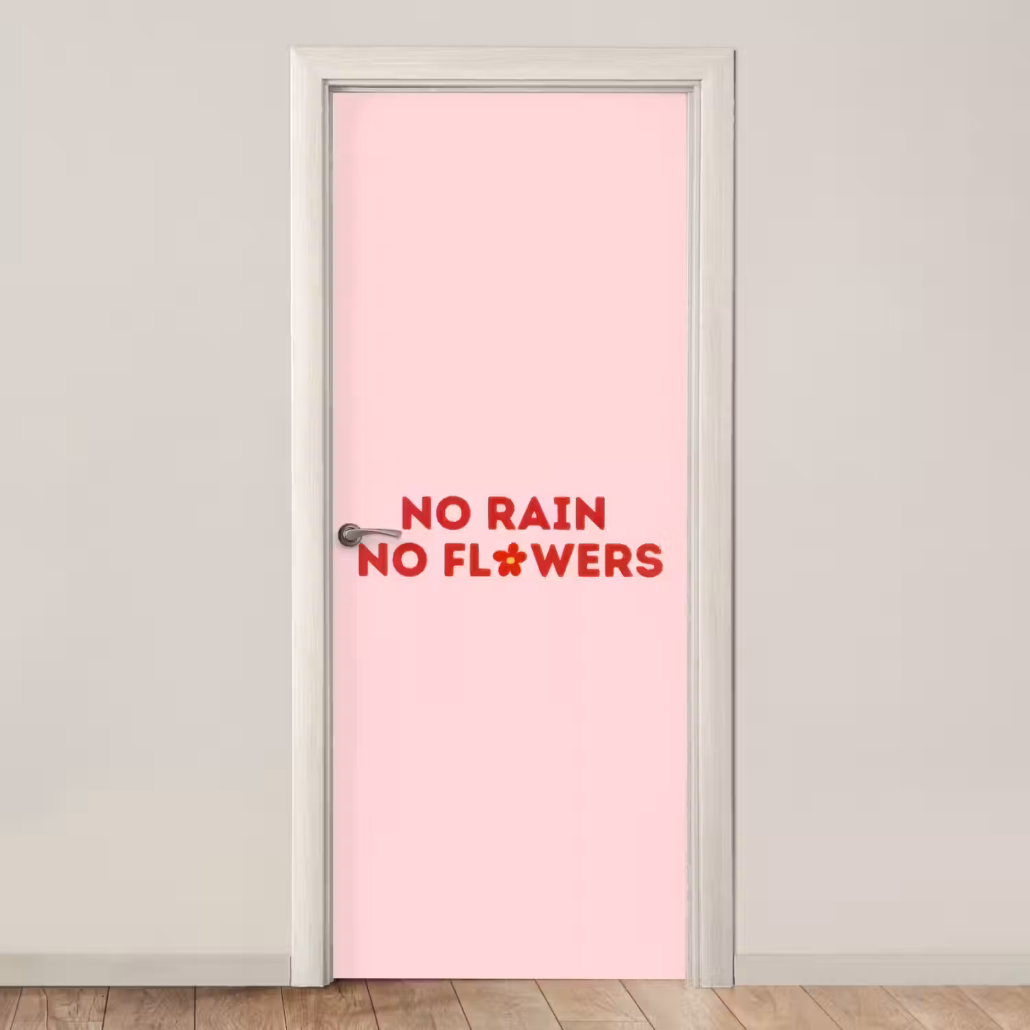 No rain no flowers - Minimalistisch - Roze - Bloem deurposter klein -3d_beige