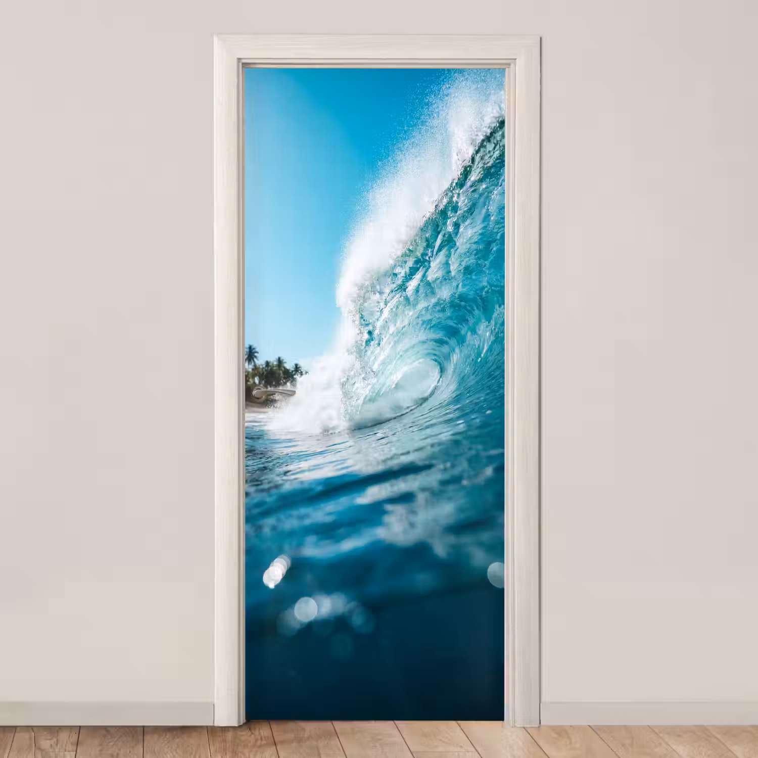 Oceaan - Golf - Strand - Natuur - Blauw deurposter klein -3d_beige