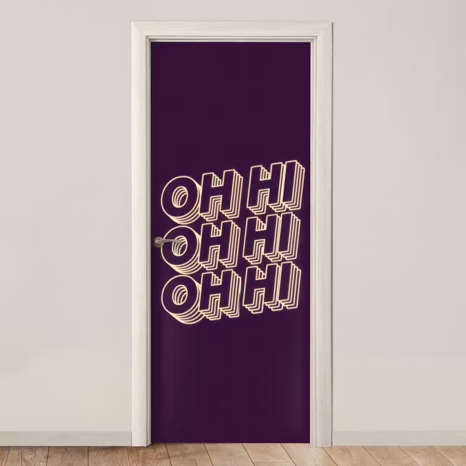 Oh hi - Paars - 3D deurposter klein -3d_beige