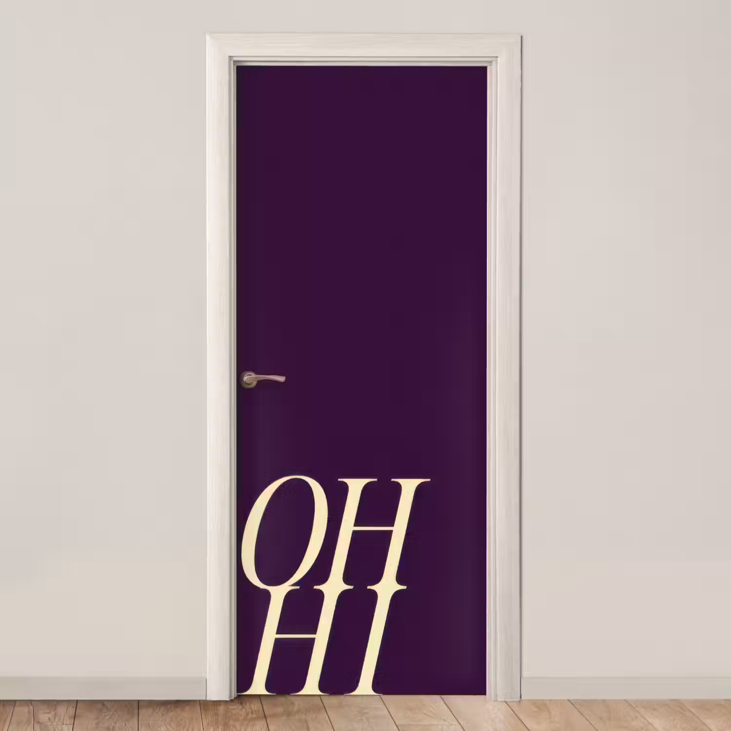 Oh hi - Paars - Cursief deurposter klein -3d_beige