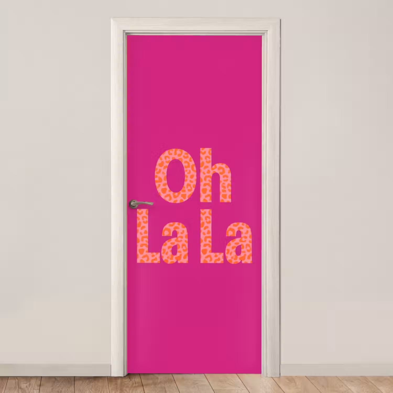 Oh la la - Luipaardprint - Roze deurposter klein -3d_beige