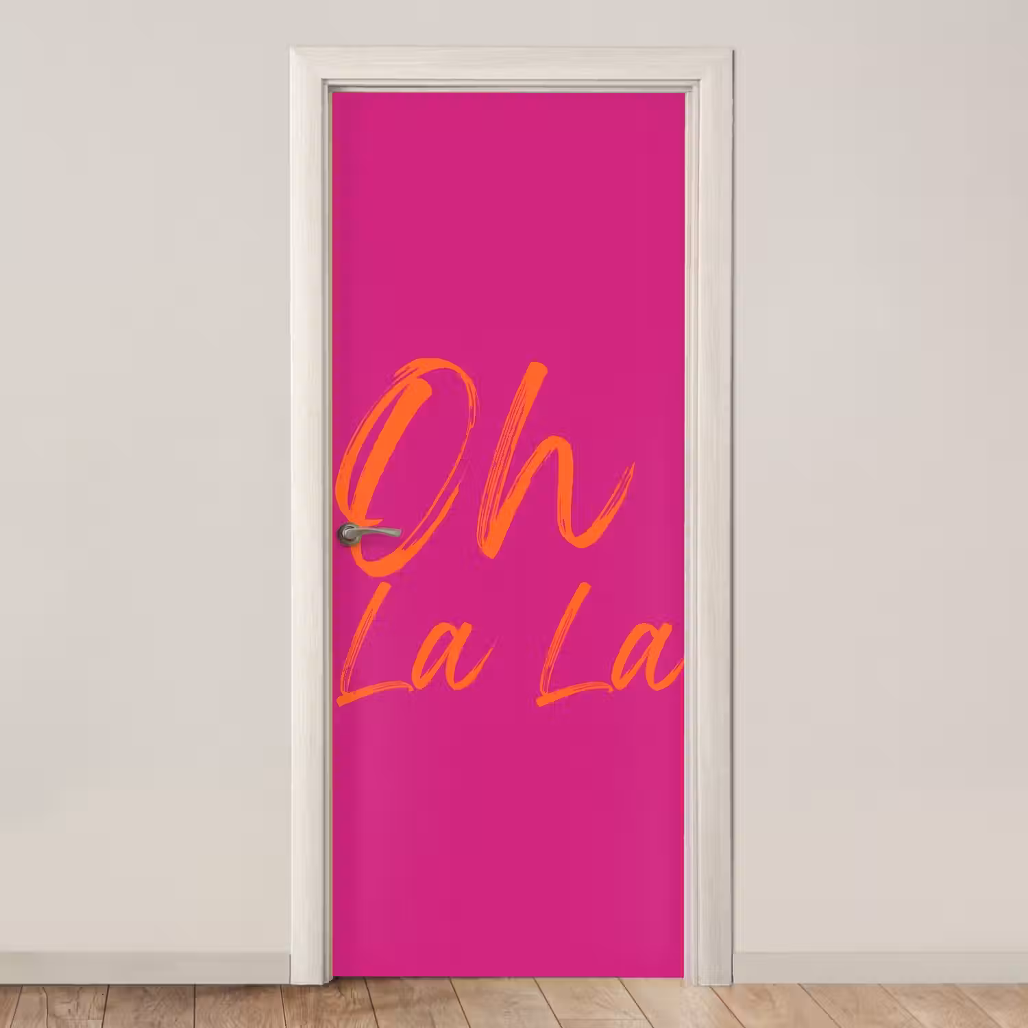 Oh la la - Oranje - Roze deurposter klein -3d_beige