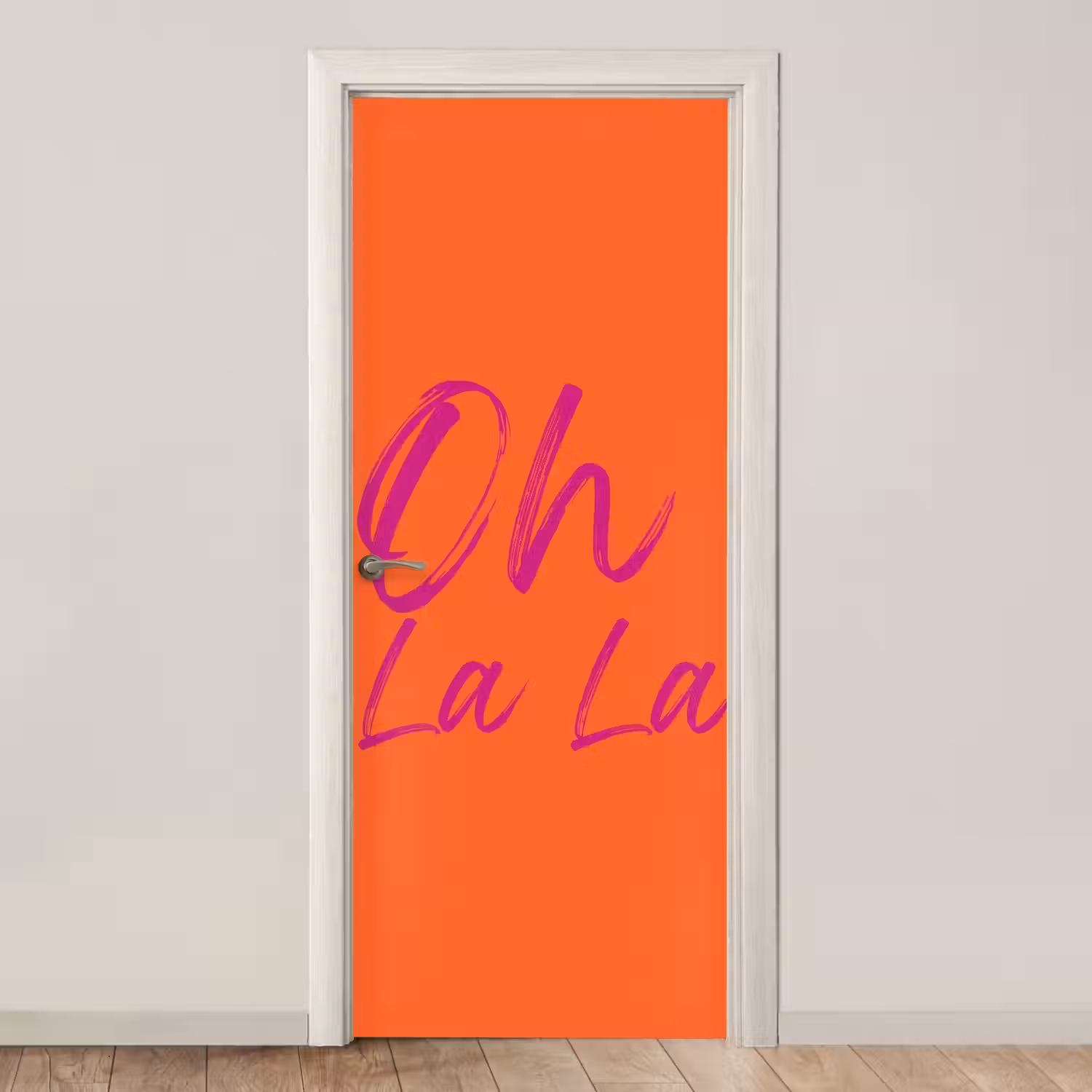 Oh la la - Oranje - Roze - Grafisch deurposter klein -3d_beige