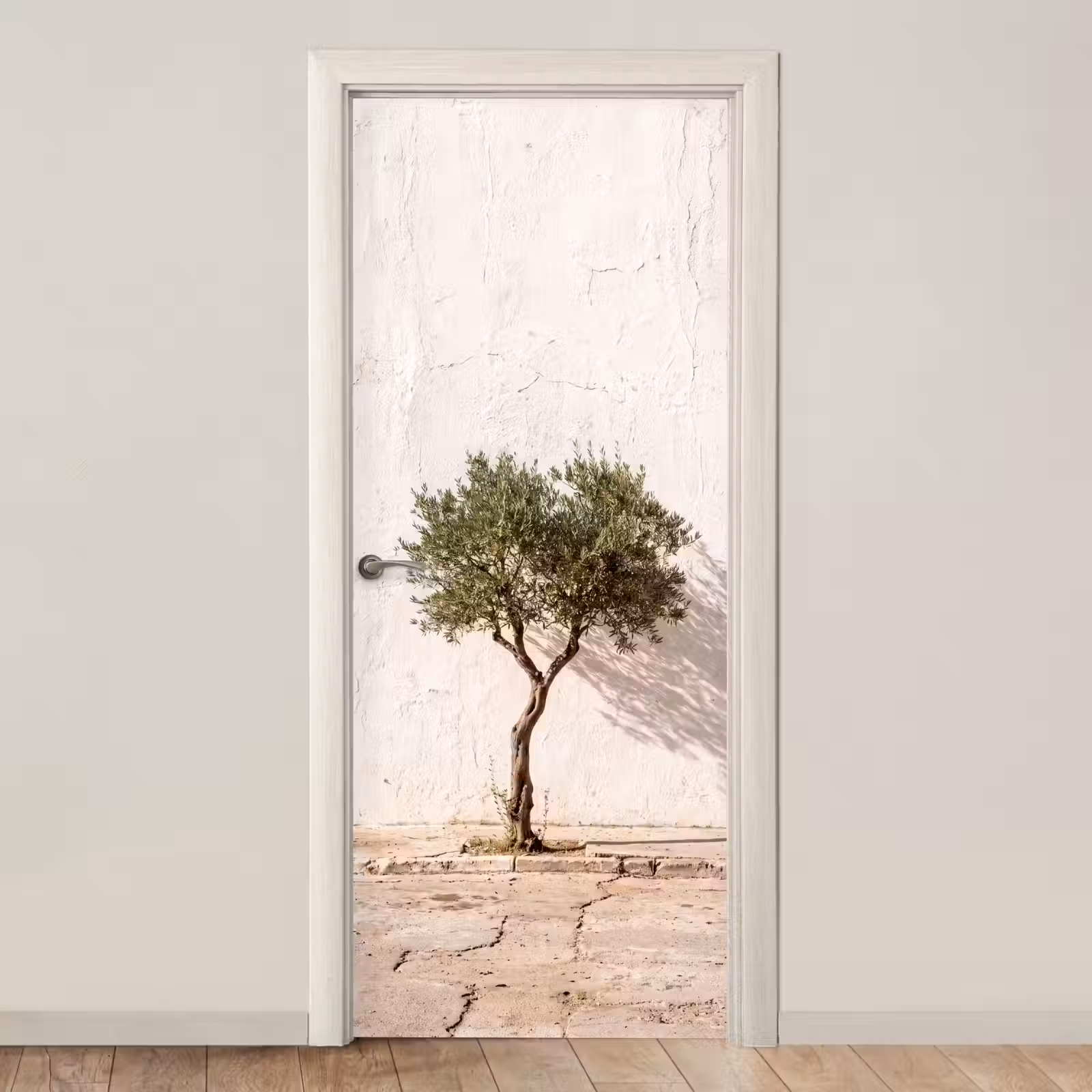 Door sticker - Olive Tree - Wall - White - Olijfboom - muur - wit deurposter klein