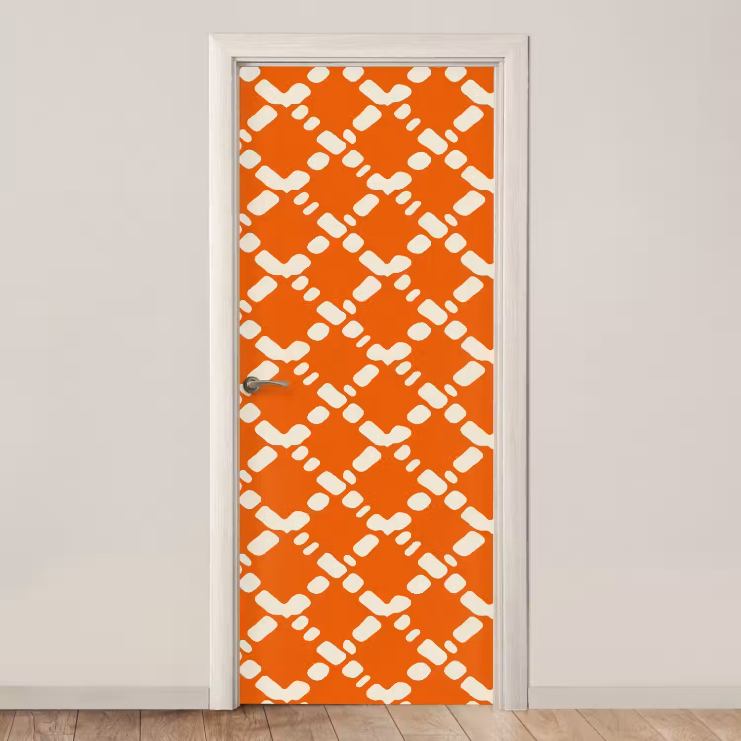 Oranje - Ruitpatroon - Wit deurposter klein 289 -3d_beige