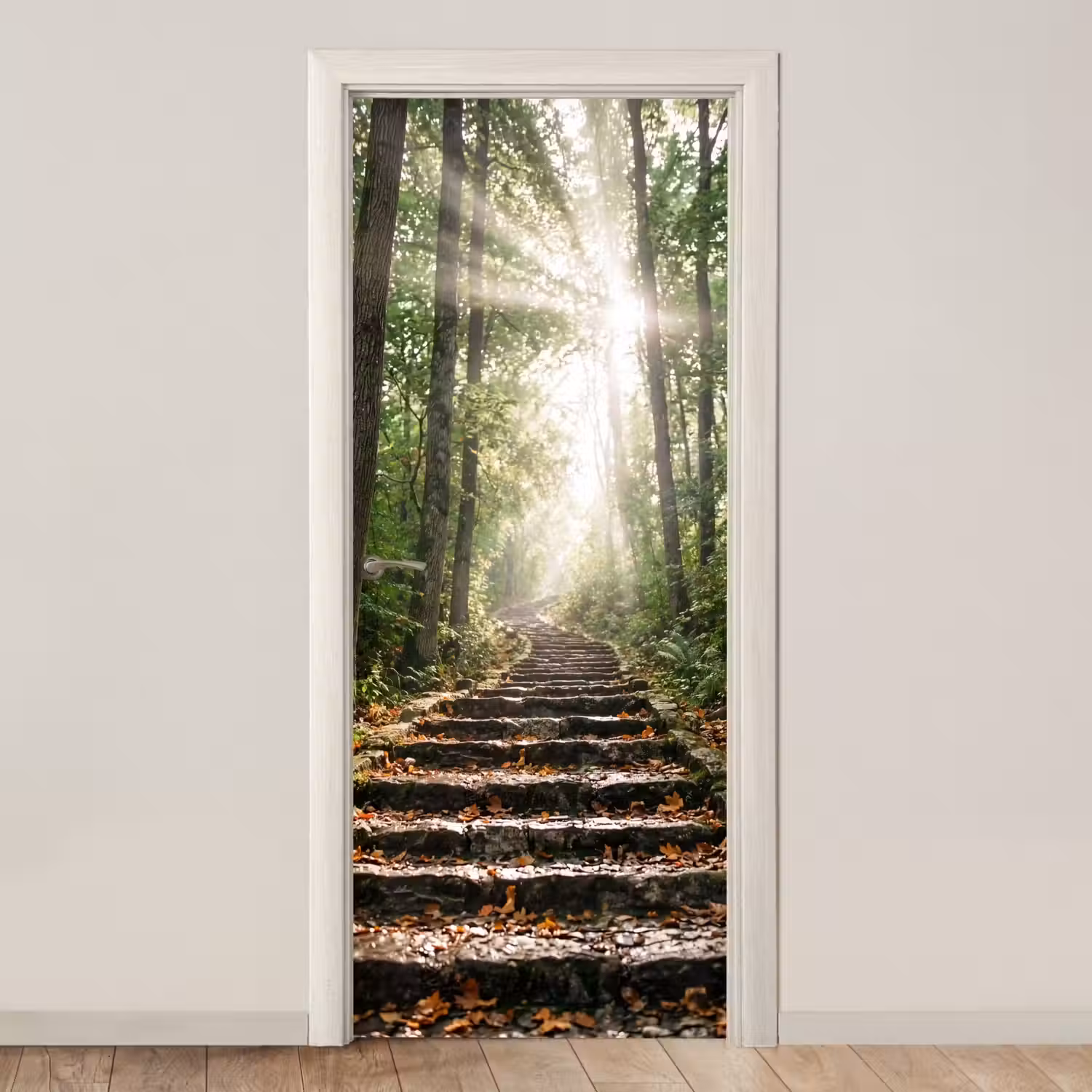 Stenen - Trap - Bos - Natuur deurposter klein -3d_beige