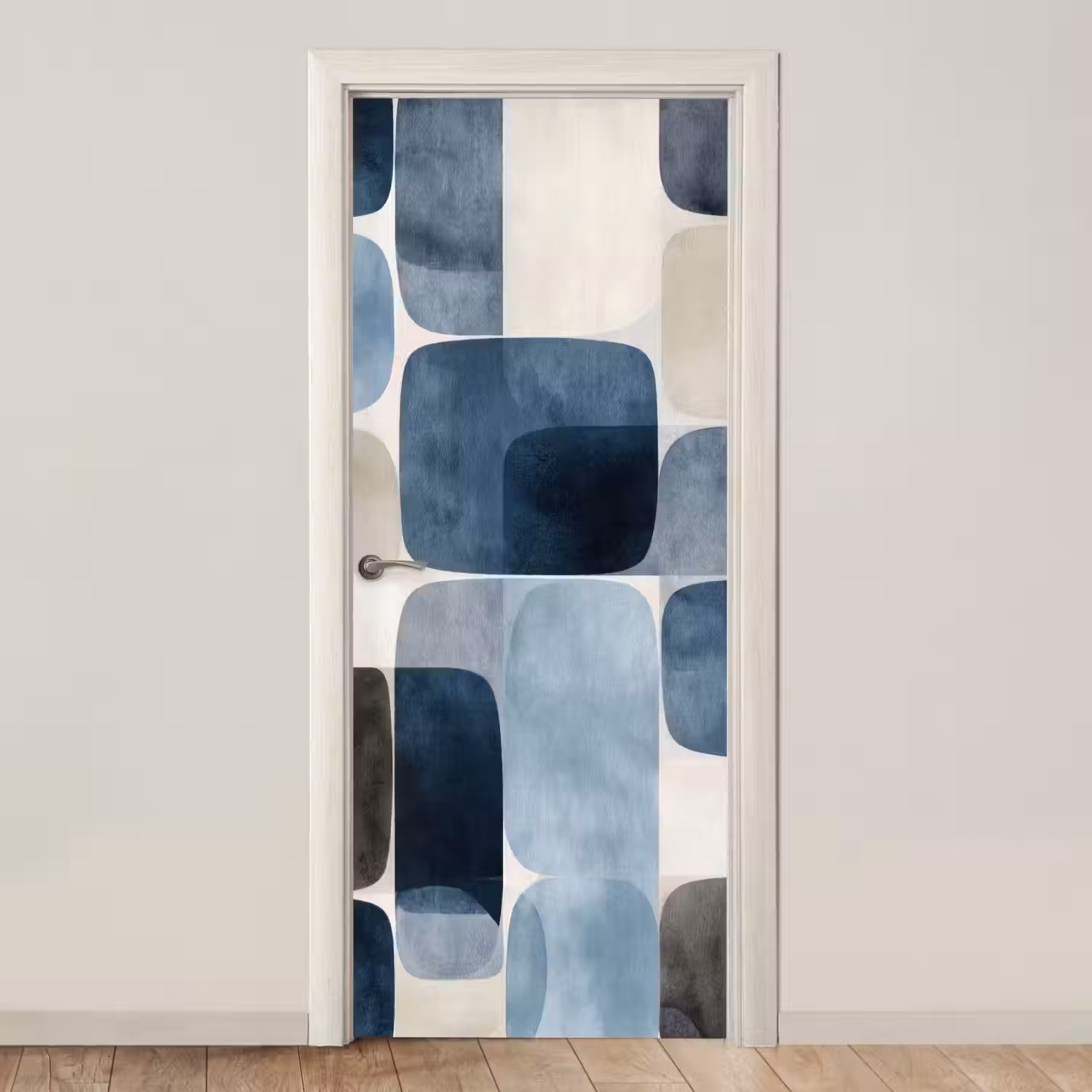 Patroon - Blauw - Vierkanten deurposter klein -3d_beige