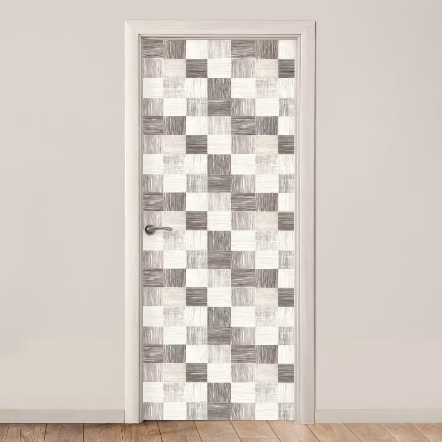 Patroon - Dambord - Houtnerf deurposter klein 289 -3d_beige