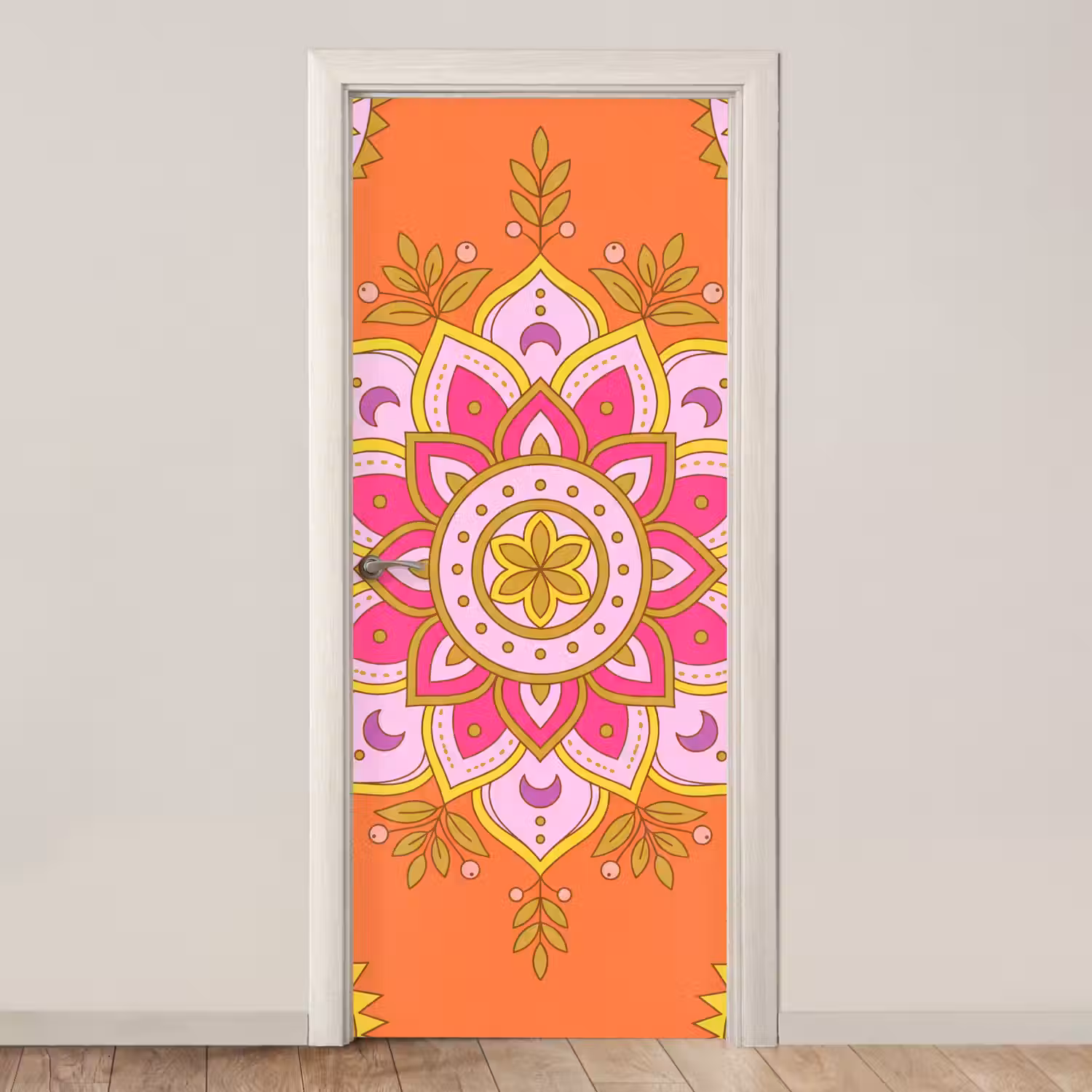 Patroon - Bloemmotief - Decoratie - Abstract - Roze deurposter klein -3d_beige