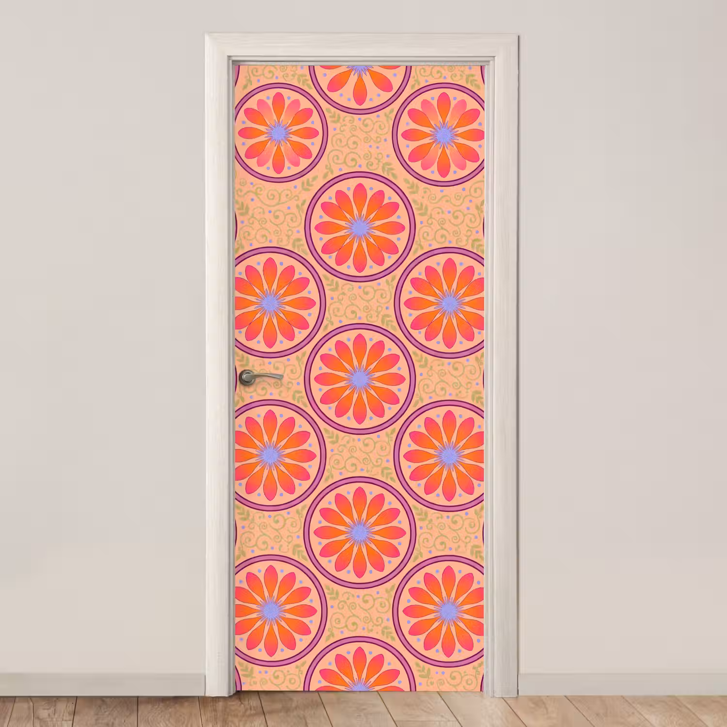 Patroon - Bloemen - Decoratief - Kleurrijk - Modern deurposter klein -3d_beige