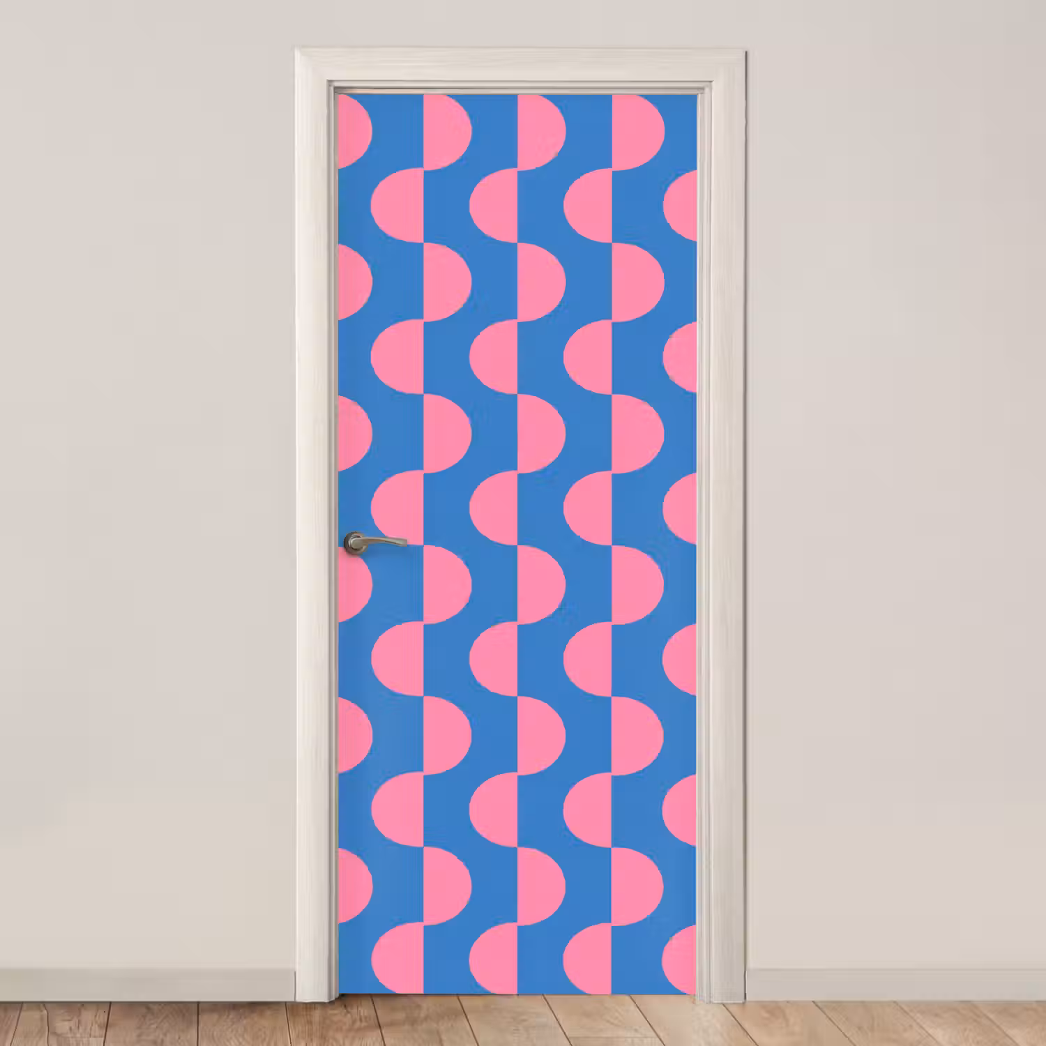 Patroon - Halve cirkels - Abstract - Modern - Roze - Blauw deurposter klein -3d_beige
